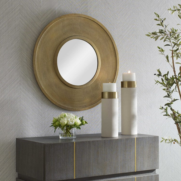 Uttermost Axel Antiqued Brass Round Mirror - Image 1