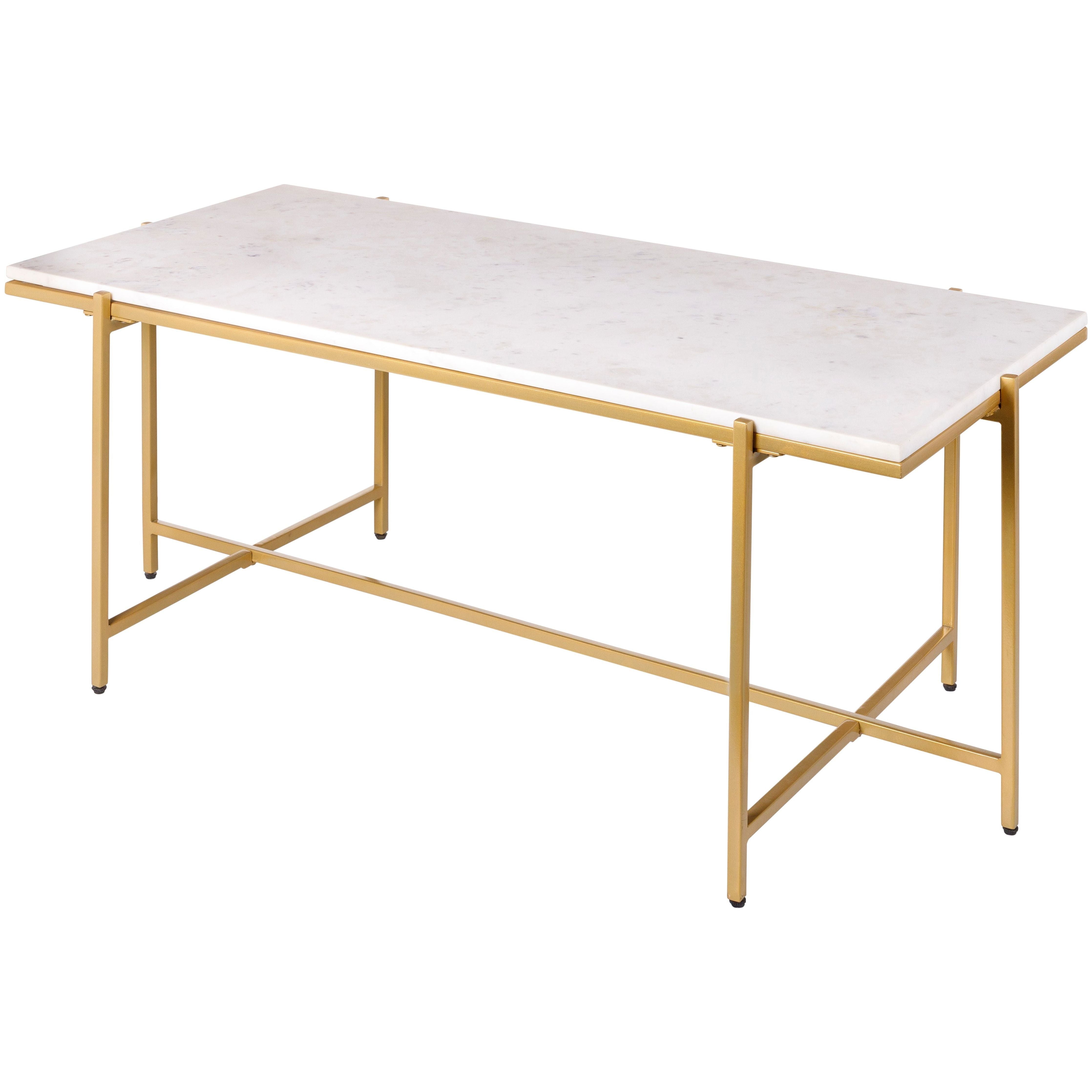 Surya Anaya Modern White Marble Top With Gold Metal Base Coffee Table ANA-007 - Image 1
