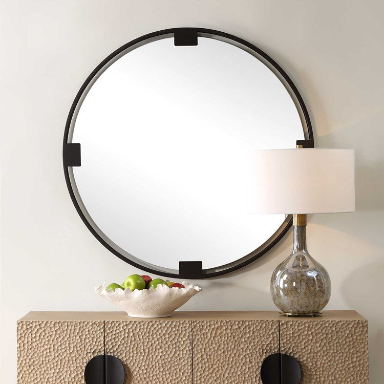 Uttermost Cornelia Dark Bronze Iron Round Mirror - Image 1