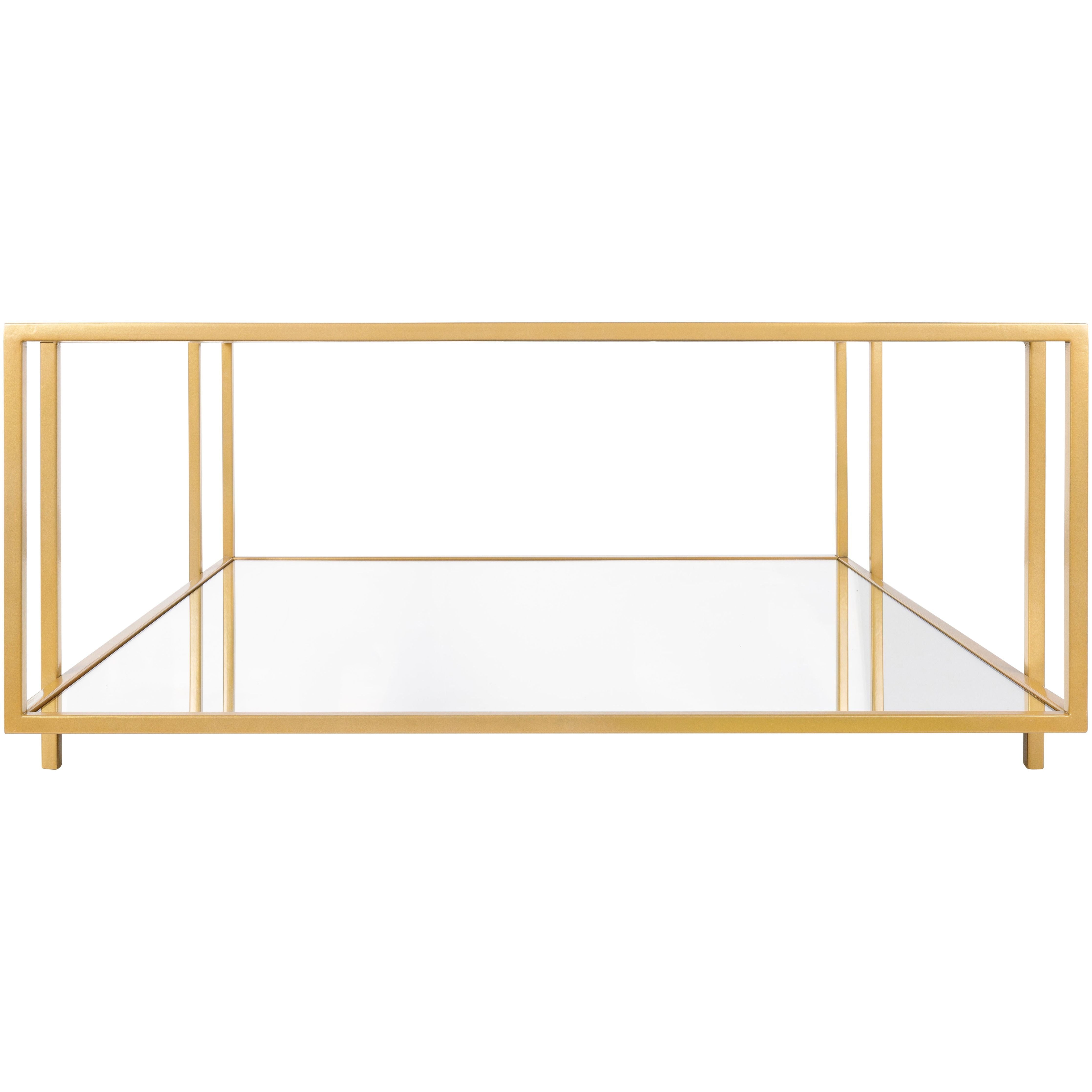 Surya Alecsa Modern Glass Top With Wood & Gold Metal Mirrored Base Square Coffee Table EAA-011 - Image 3