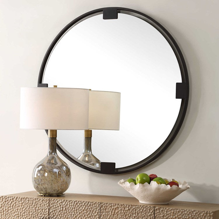Uttermost Cornelia Dark Bronze Iron Round Mirror - Image 3