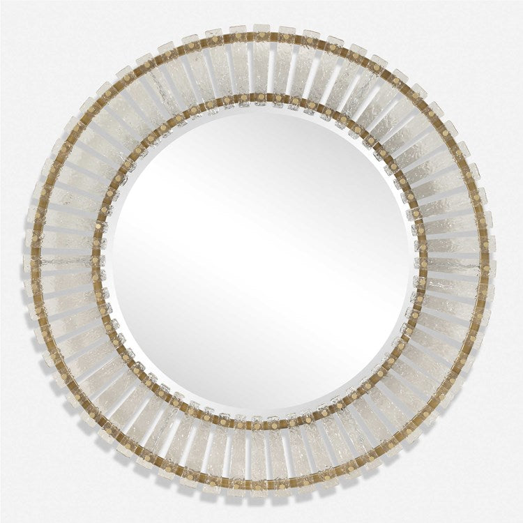 Uttermost Denali Textured Glass and Brushed Gold Iron Round Mirror - Image 2