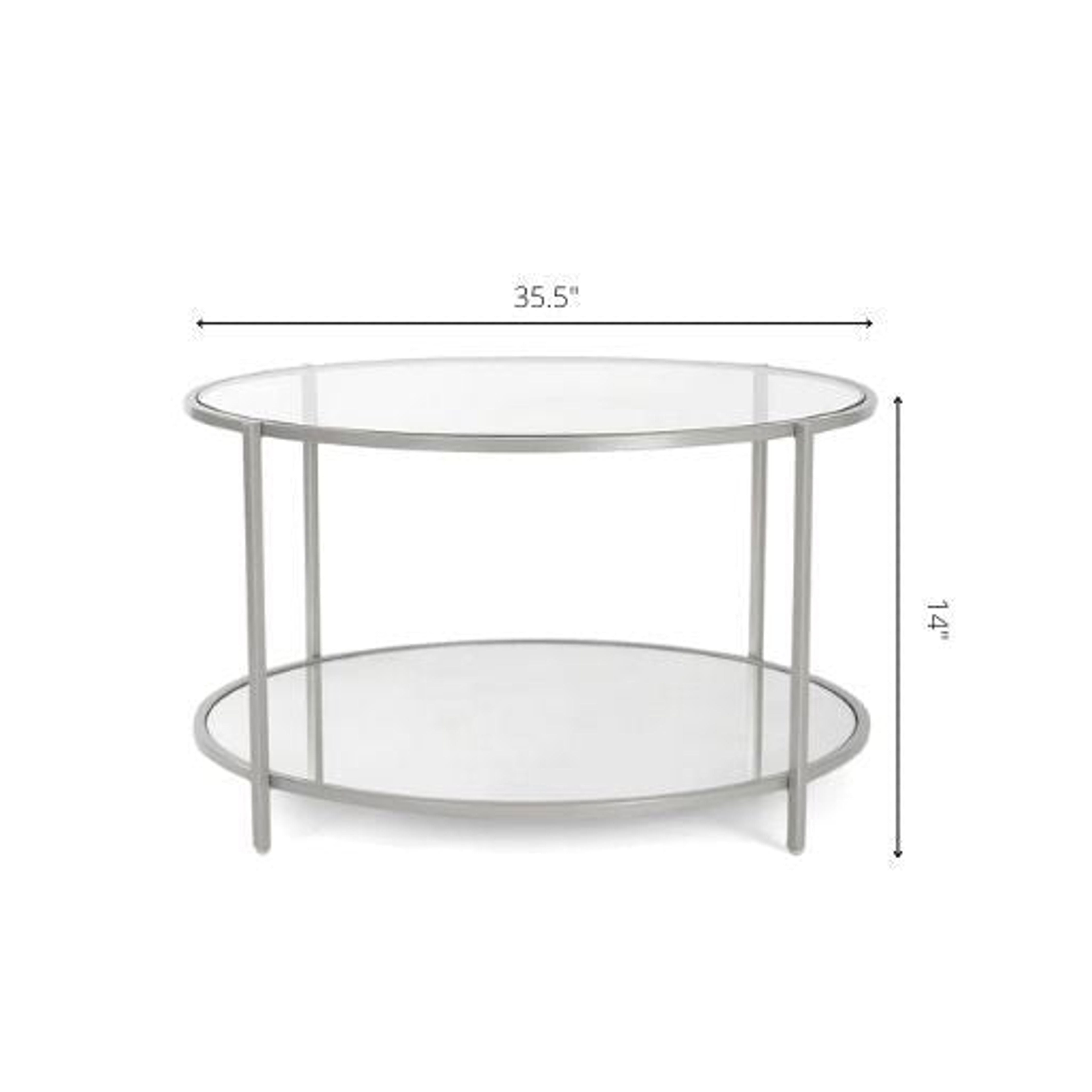 Surya Alecsa Modern Glass Top With Wood & Gold Metal Mirrored Base Round Coffee Table EAA-014 - Image 2