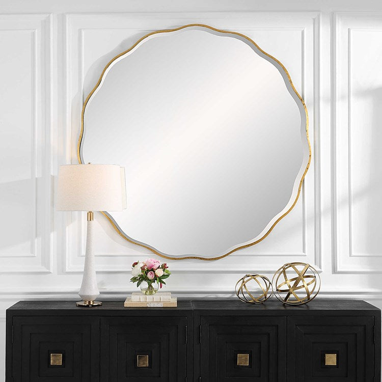 Uttermost Anita Aged Gold Scalloped Wood Large Round Mirror - Image 3