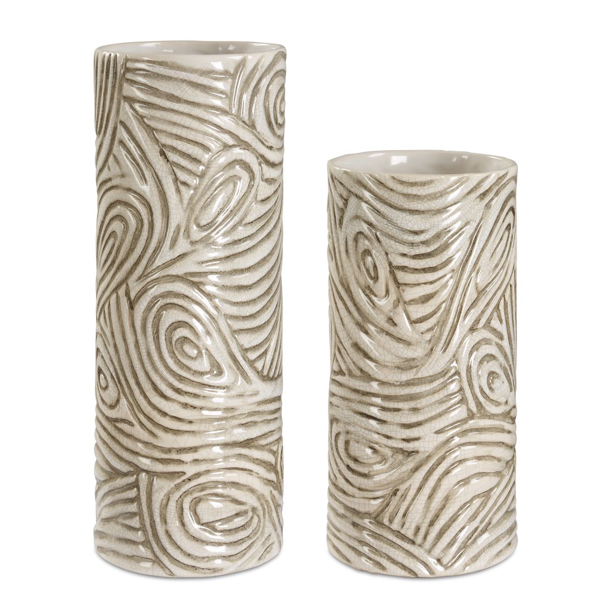 Uttermost Timber Swirl Ceramic Earth Toned Vases ~ Set Of 2 - Image 3