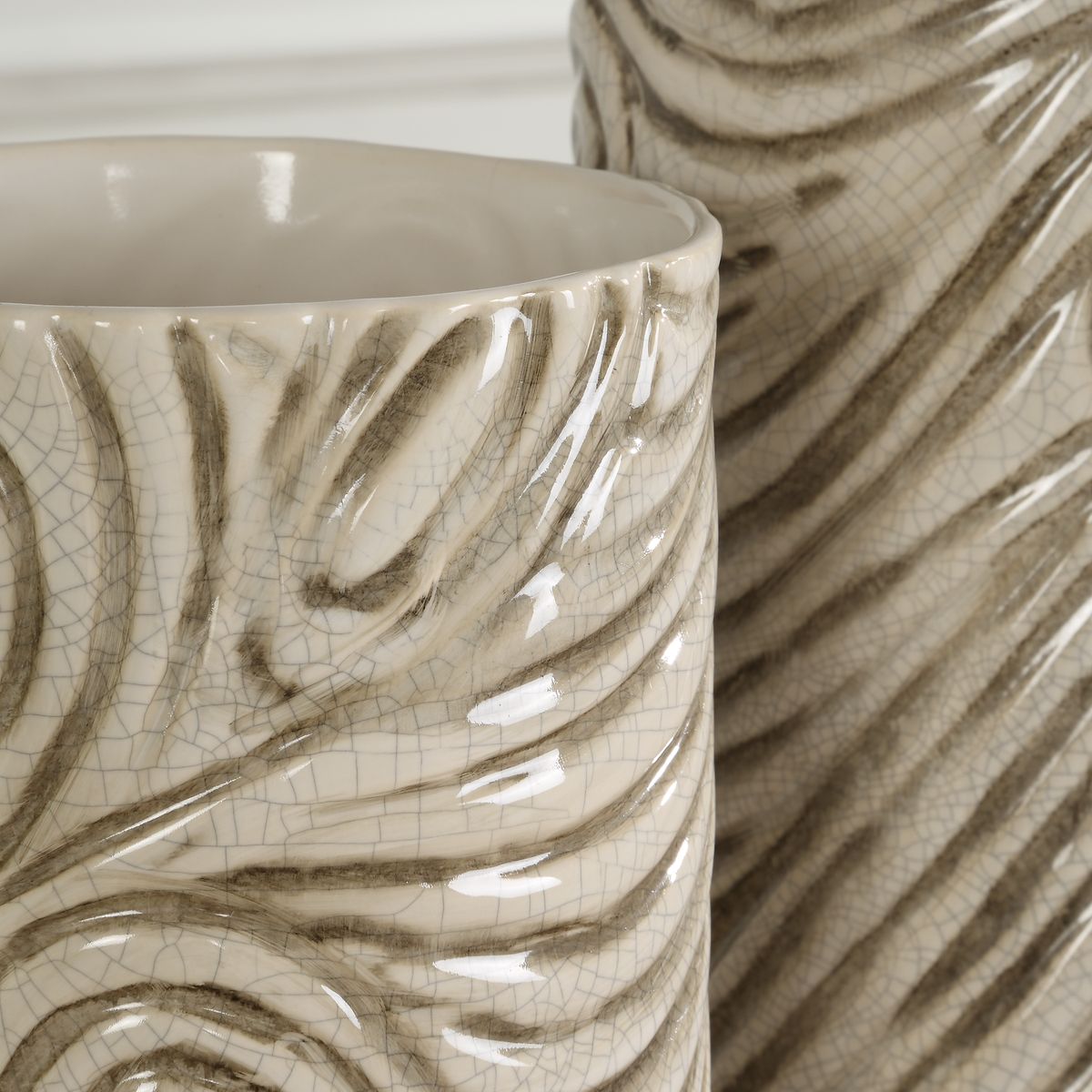 Uttermost Timber Swirl Ceramic Earth Toned Vases ~ Set Of 2 - Image 2