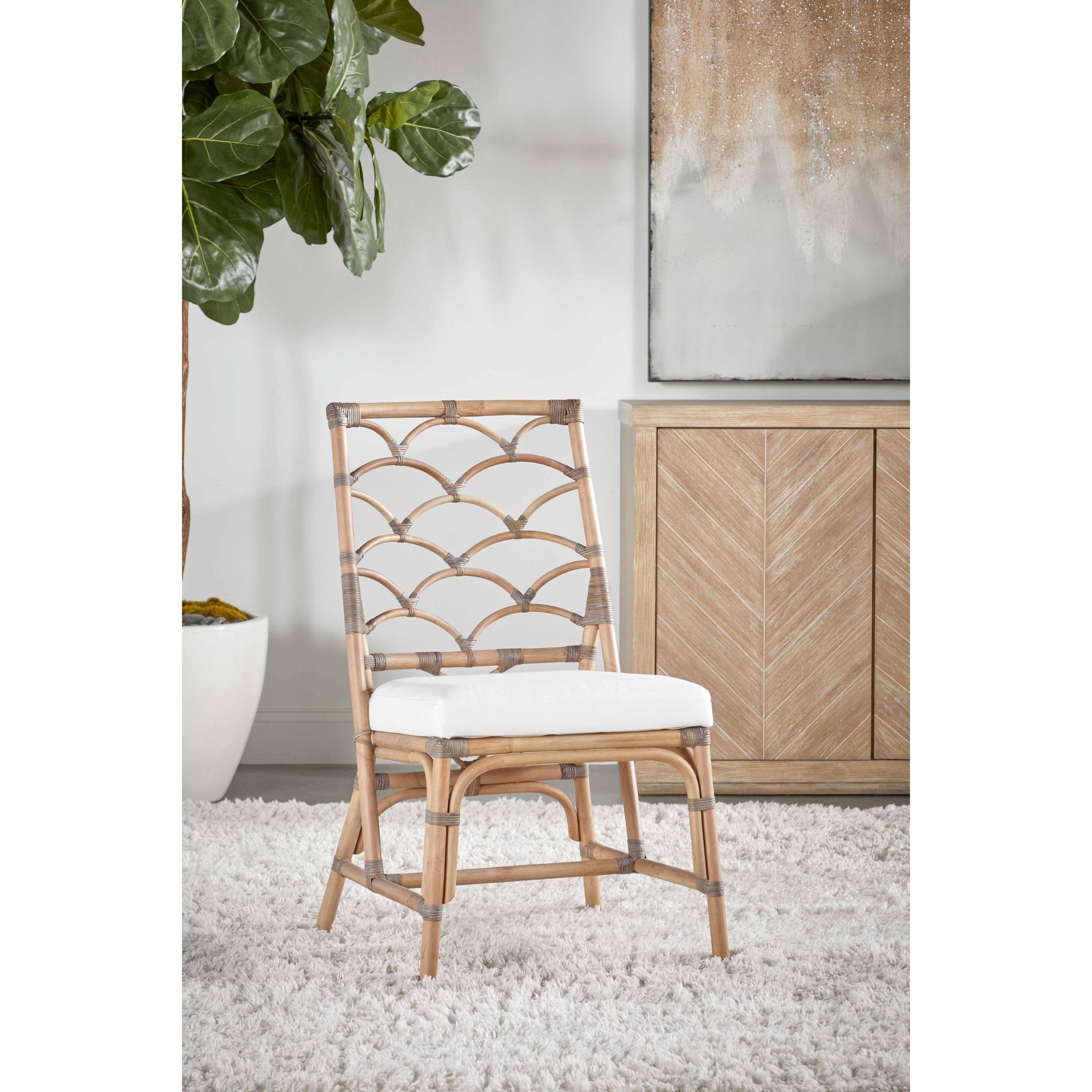 Essentials For Living Crescent Dining Chair ~ Matte Gray Rattan, Blanche, Matte Gray Binding (SET of 2) - Image 1