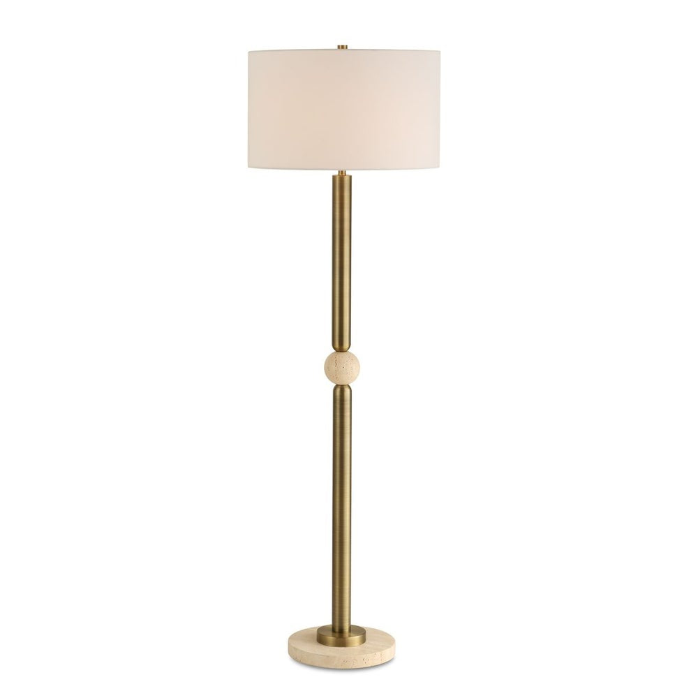 Uttermost Hudson Gold and Travertine Floor Lamp With White Linen Shade - Image 2