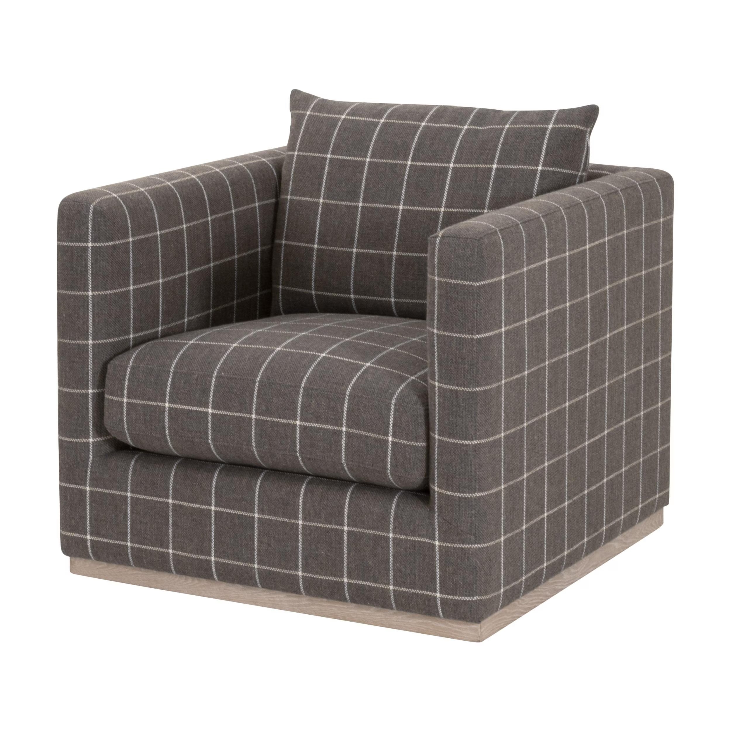 Essentials For Living Siena Plinth Base Sofa Chair ~ Performance Windowpane Steel, Natural Gray Oak - Image 2