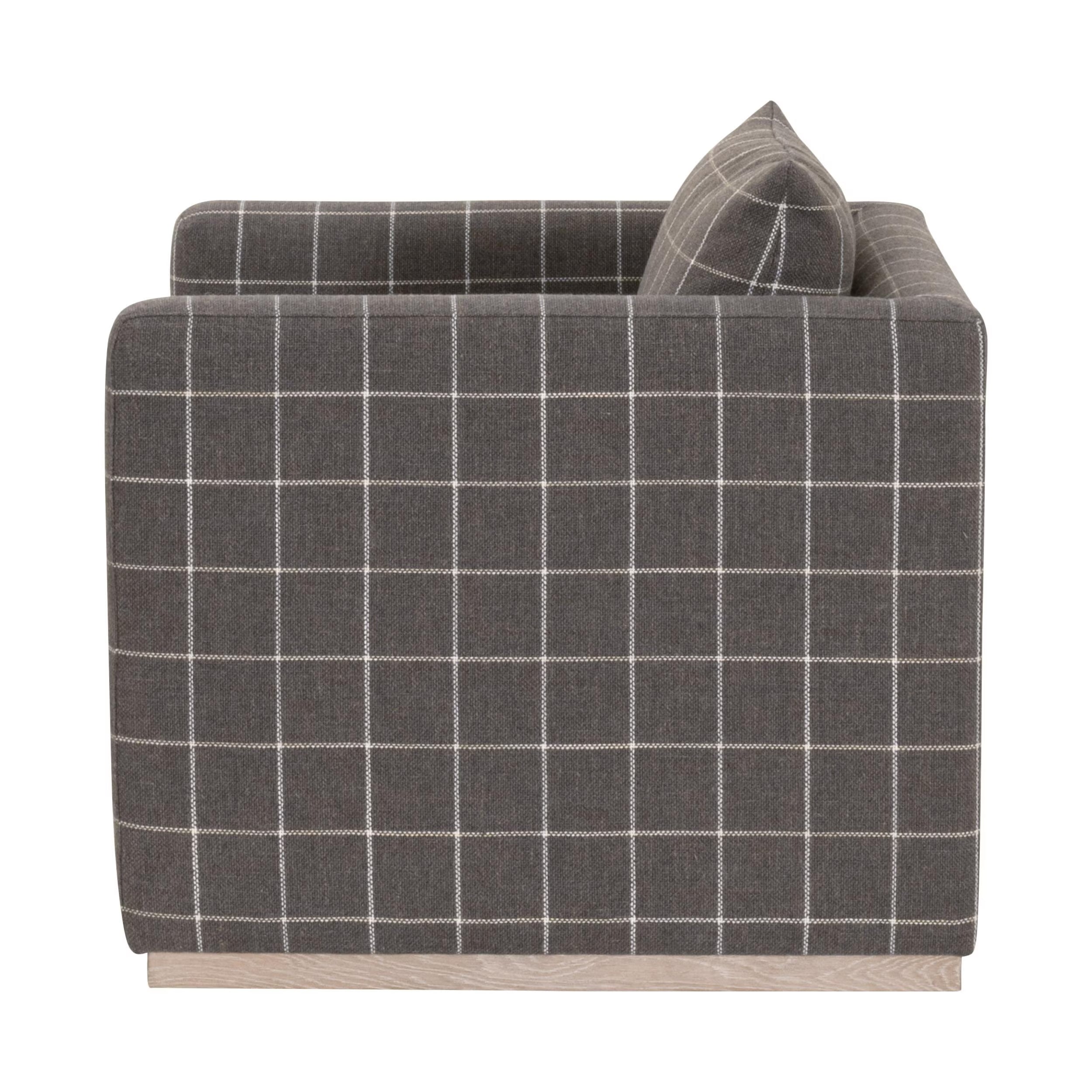 Essentials For Living Siena Plinth Base Sofa Chair ~ Performance Windowpane Steel, Natural Gray Oak - Image 3