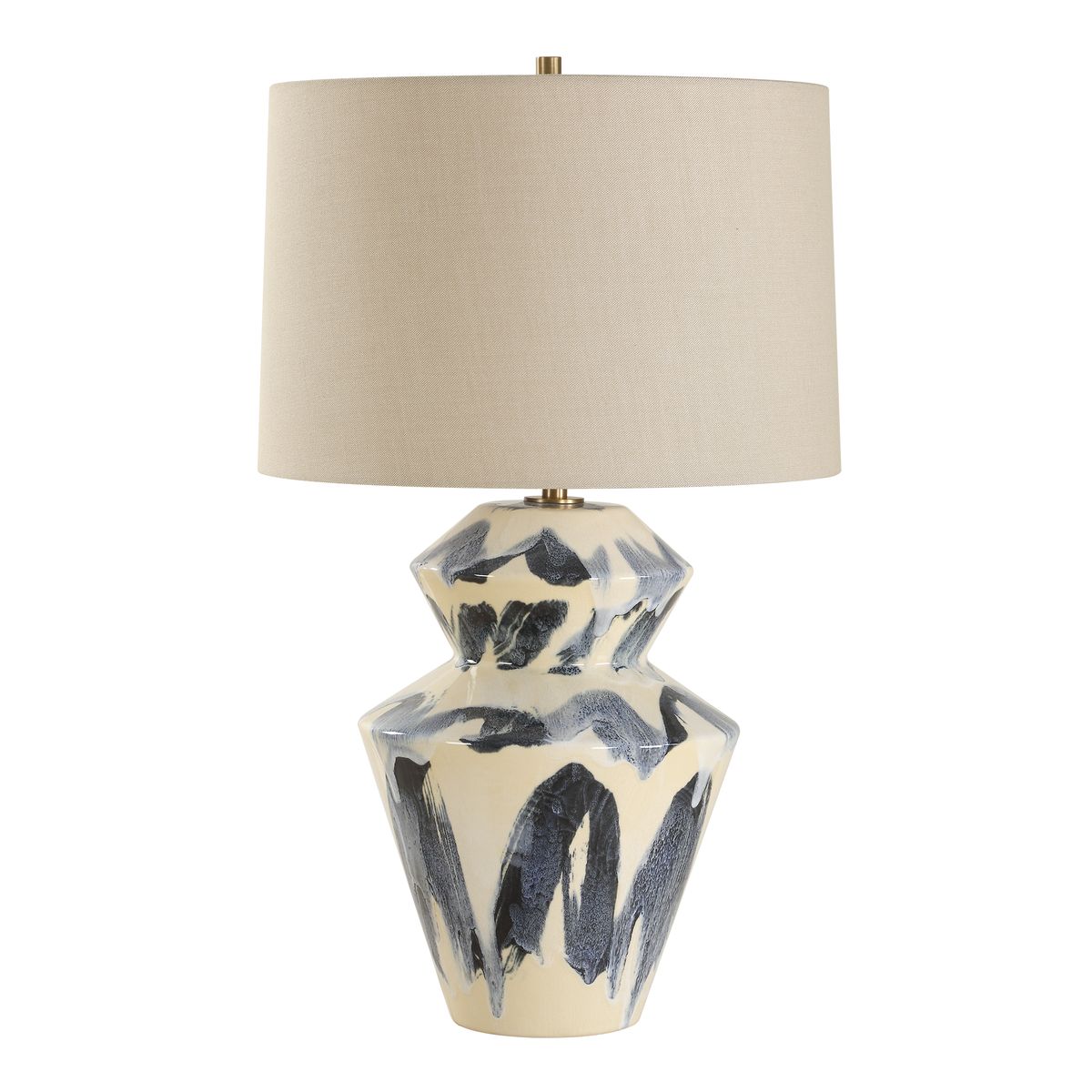 Uttermost Oranda Blue Abstract Pattern Table Lamp With Off-White Linen Shade - Image 3