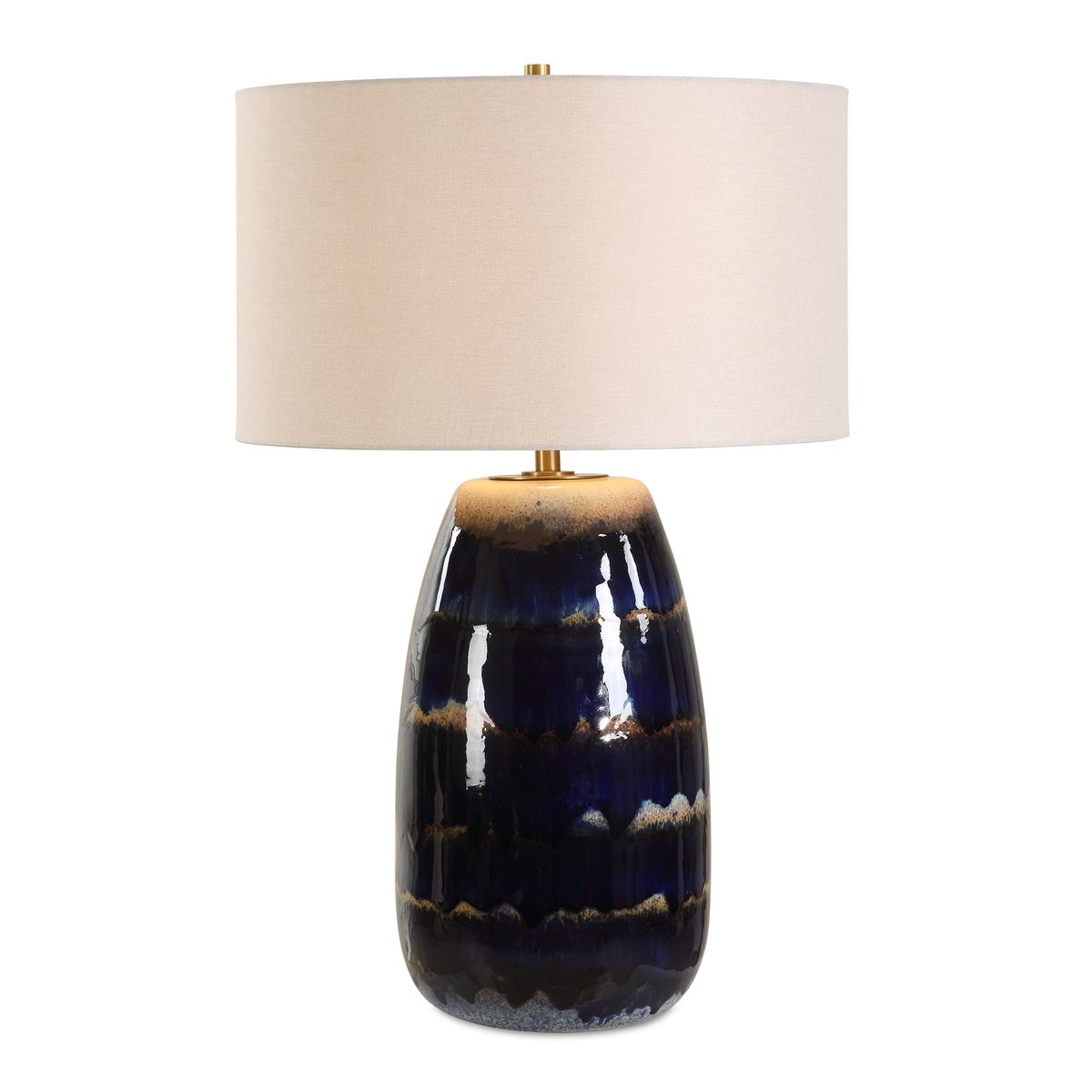Uttermost Orleans Blue Drip Glazed Table Lamp With White Linen Shade - Image 2