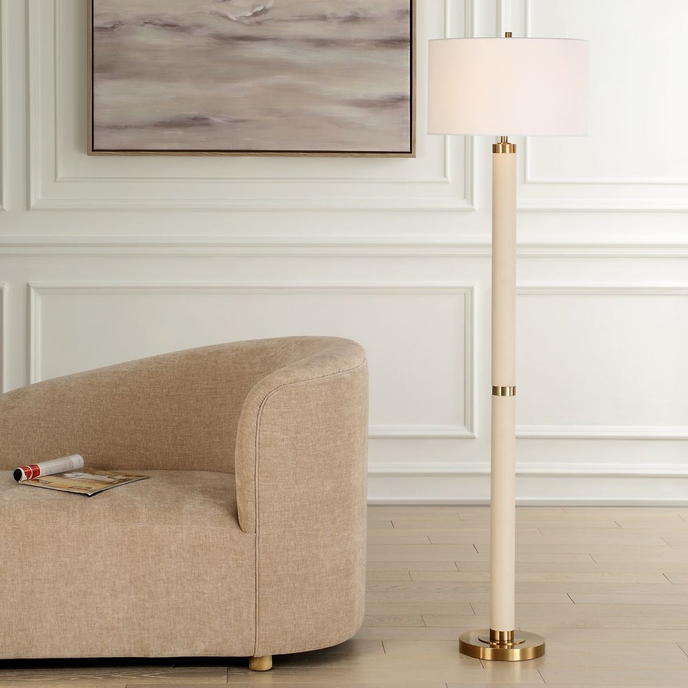 Uttermost Wessex White Shagreen Floor Lamp With White Linen Shade - Image 1