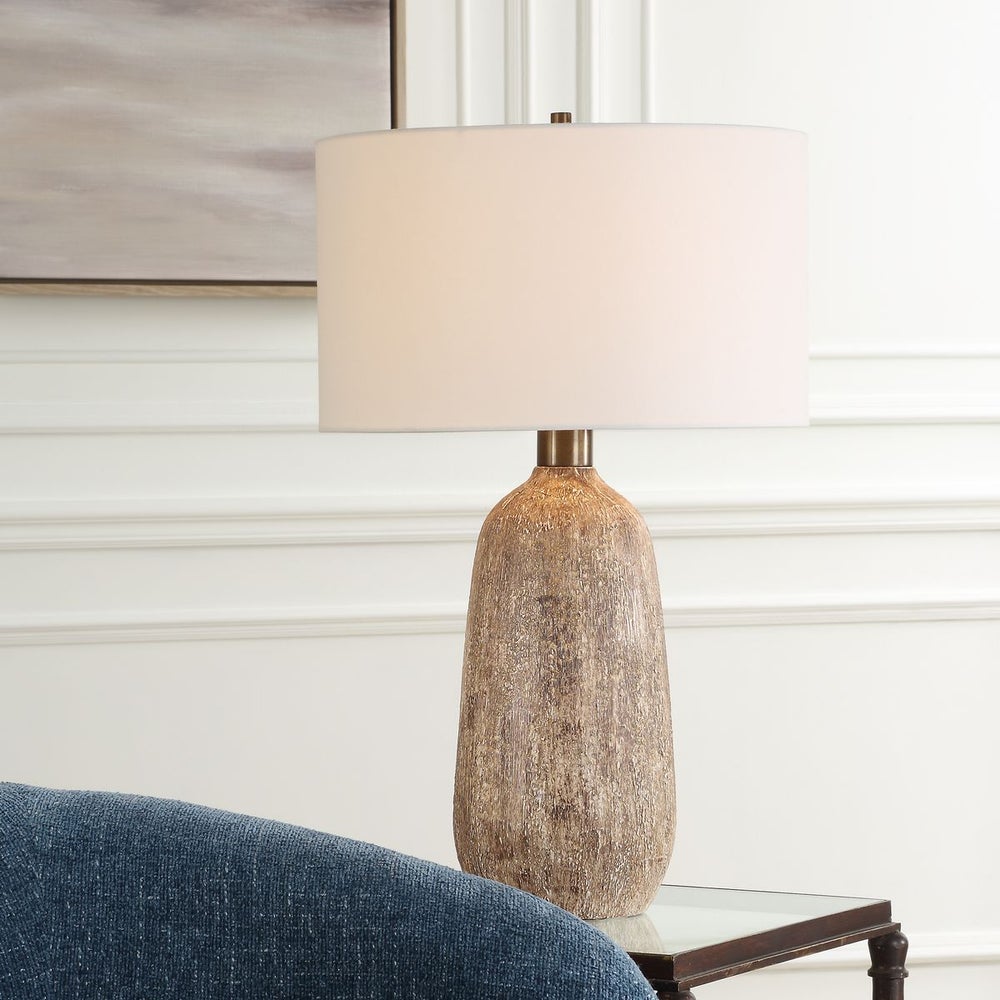Uttermost Napier Earthy Toned Ceramic Base Table Lamp With White Linen Shade - Image 1
