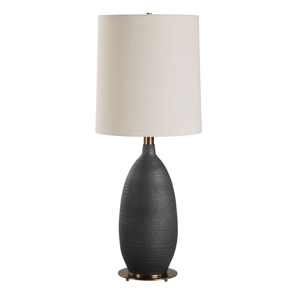 Uttermost Bower Modern Matte Black Glazed Base Table Lamp With White Shade - Image 3