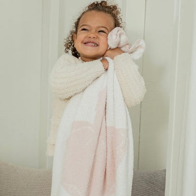 Barefoot Dreams CozyChic Pink and White Tutu Scalloped Receiving Baby Blanket - Image 2