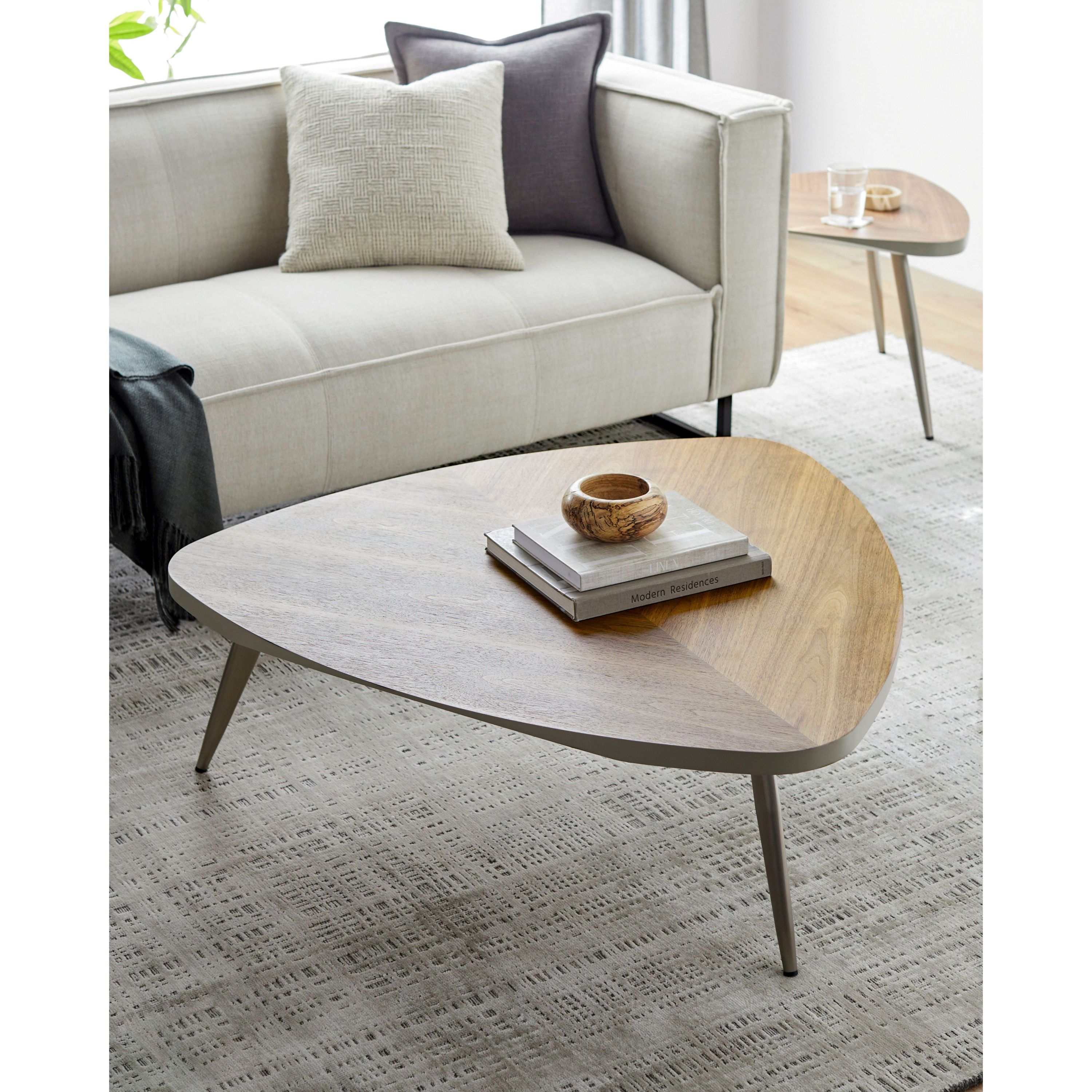 Surya Trinity Modern Wood with Metallic Nickel Base Coffee Table - Image 1