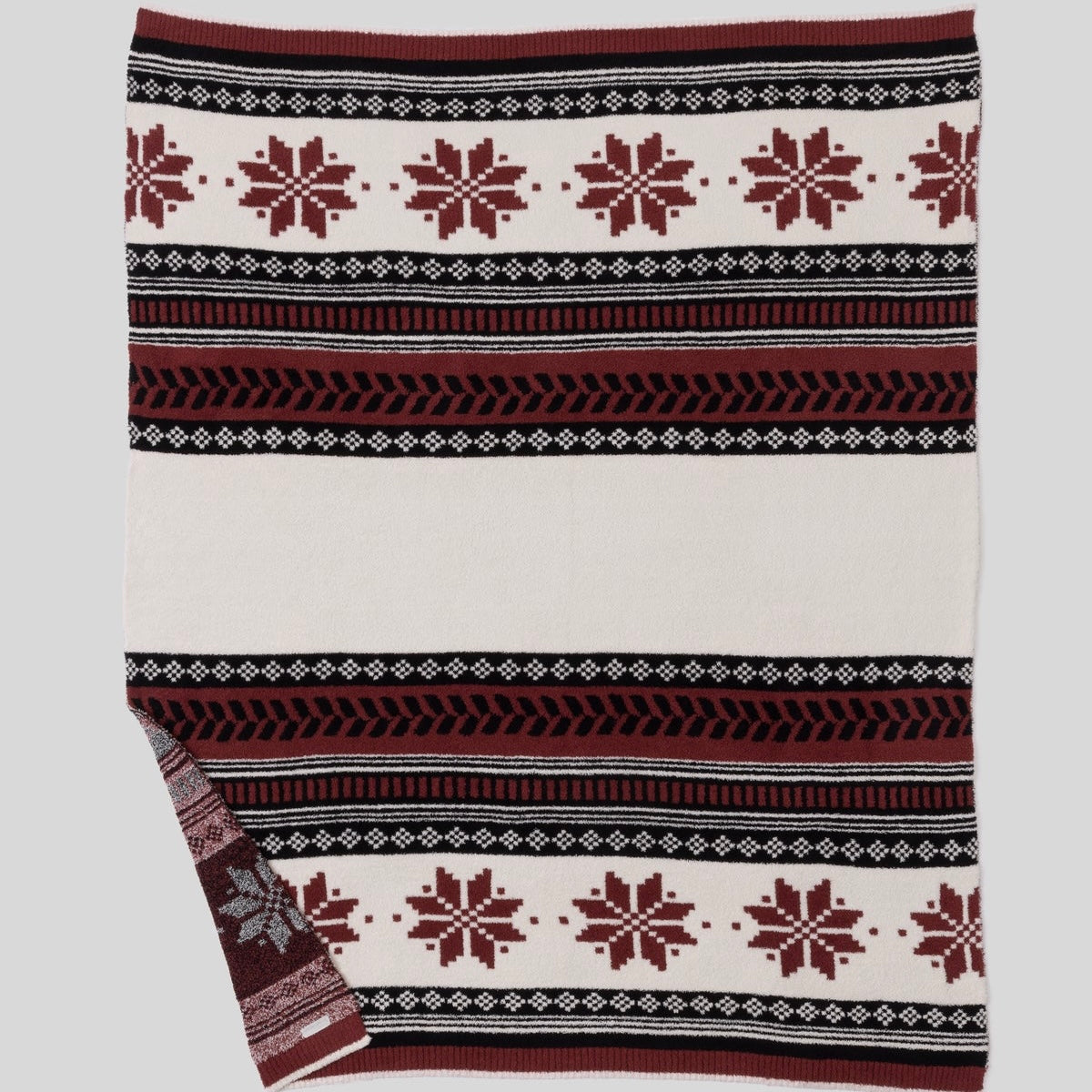 Barefoot Dreams CozyChic Fair Isle Throw Blanket ~ Crimson - Image 3