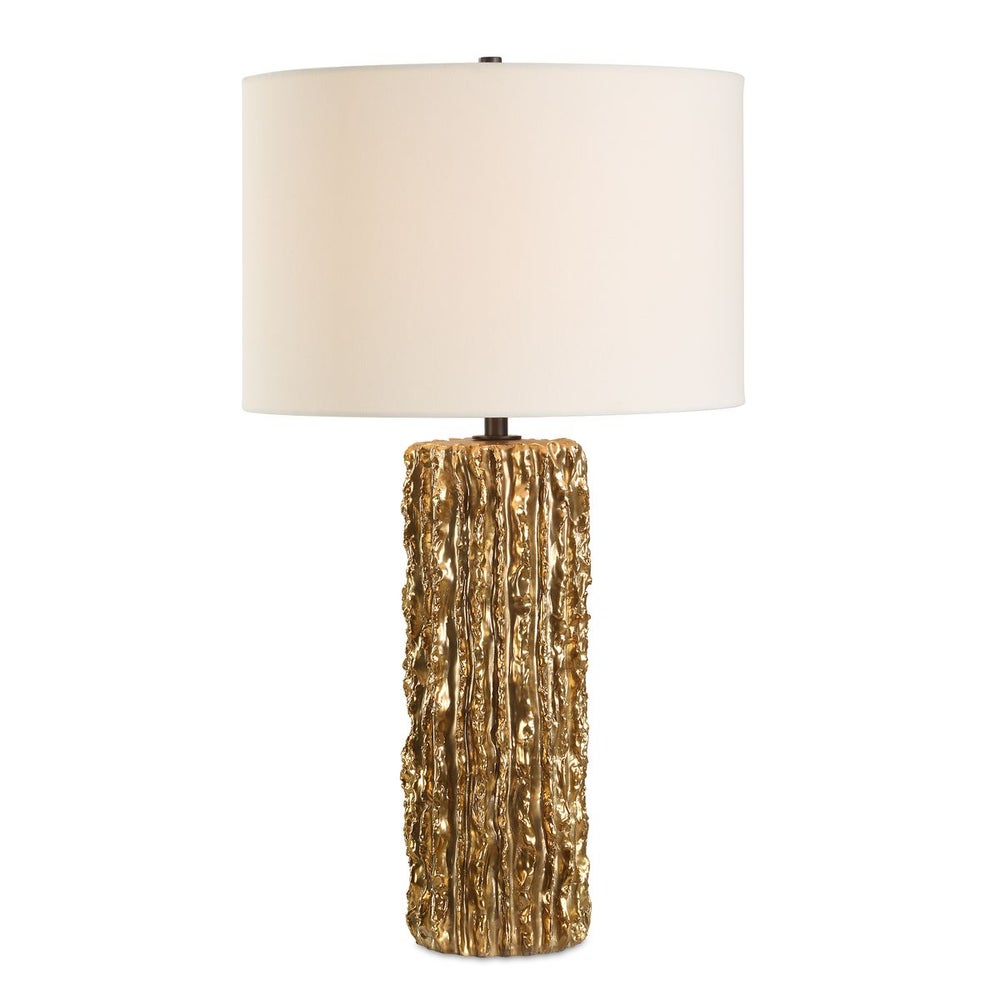Uttermost Echo Antique Metallic Gold Textured Table Lamp With White Linen Shade - Image 1
