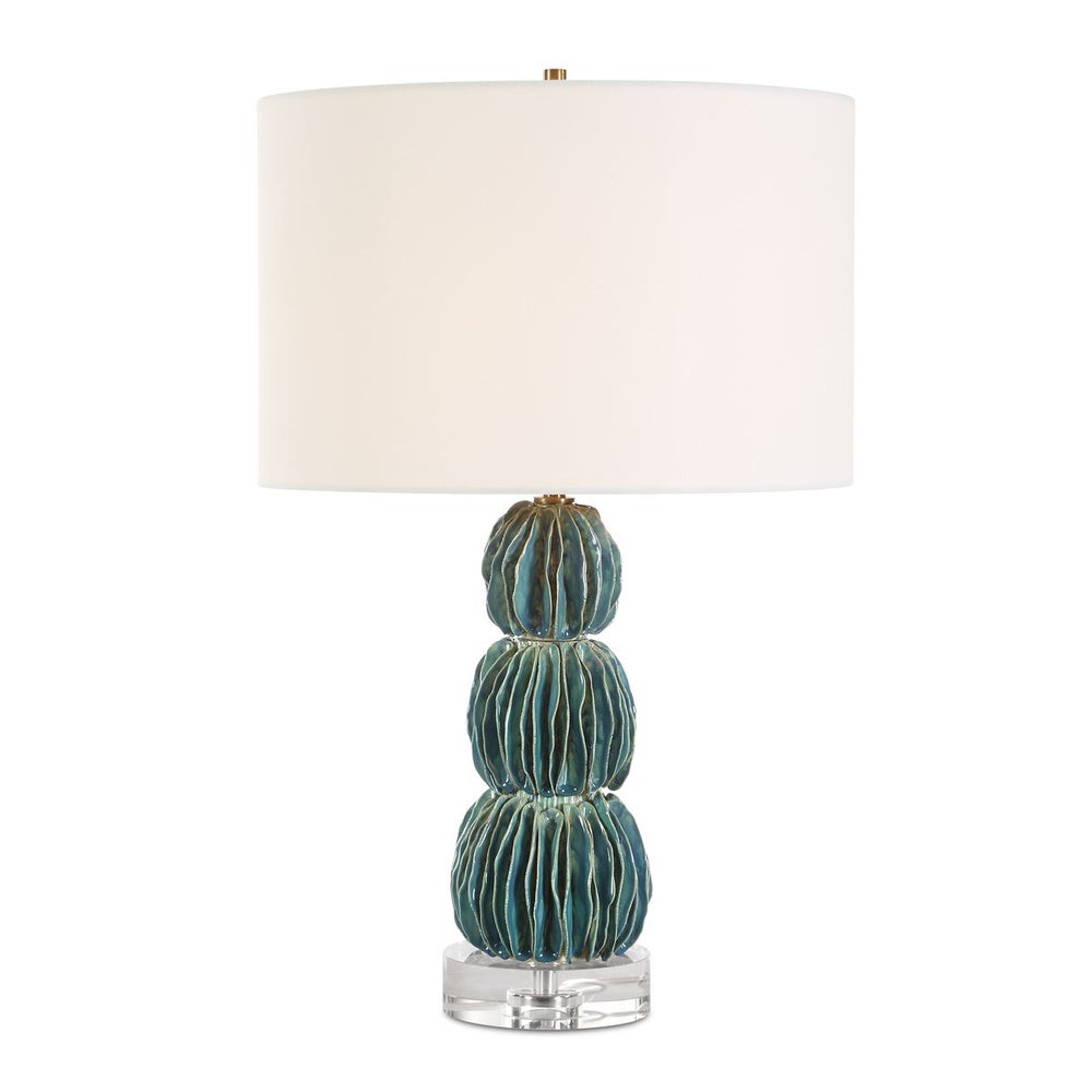 Uttermost Bonaire Teal Blue Glazed Ceramic Table Lamp With White Linen Shade - Image 2