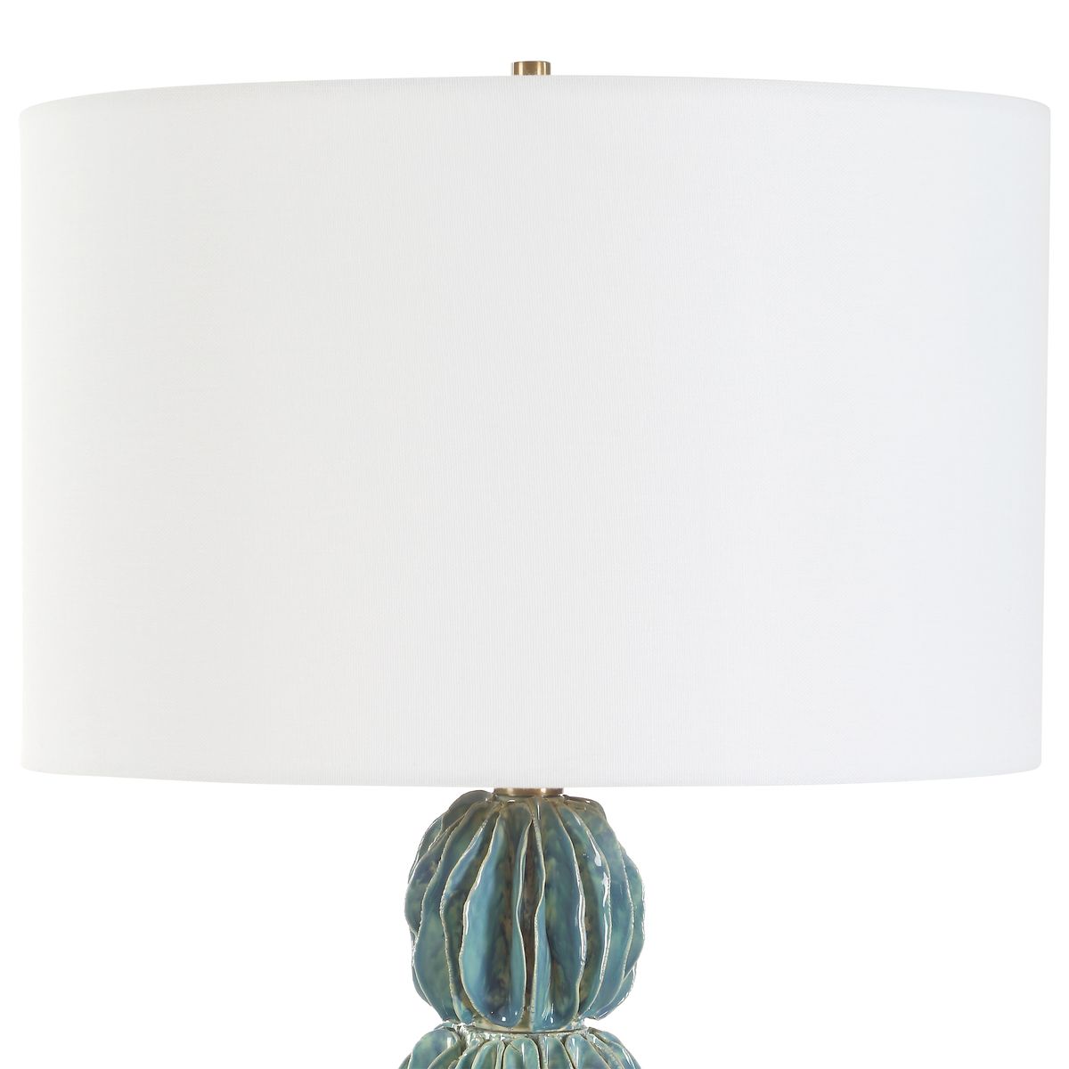 Uttermost Bonaire Teal Blue Glazed Ceramic Table Lamp With White Linen Shade - Image 3