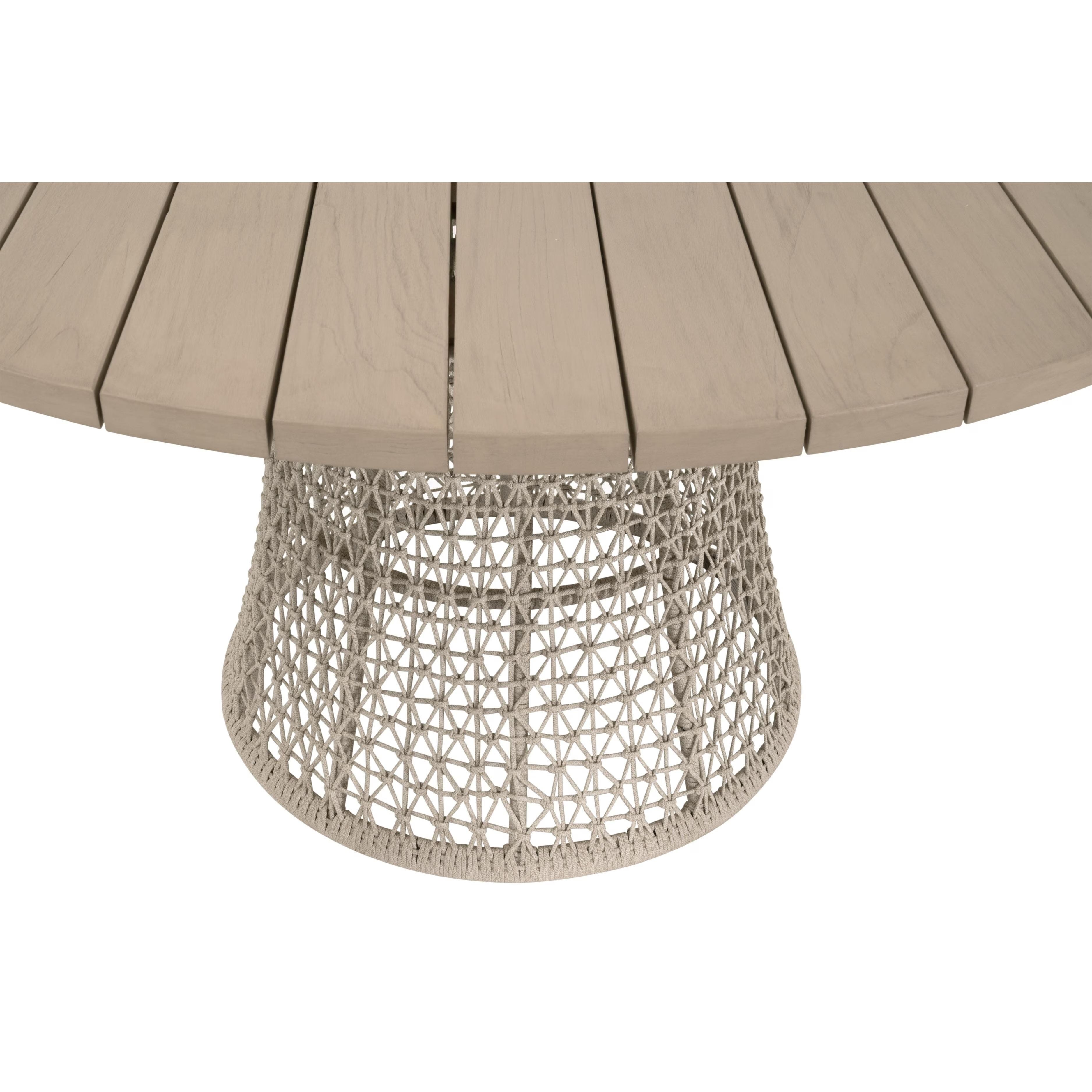 Essentials For Living Knit Outdoor 54” Round Dining Table ~ Oat Flat Rope, Washed Ever Teak - Image 2