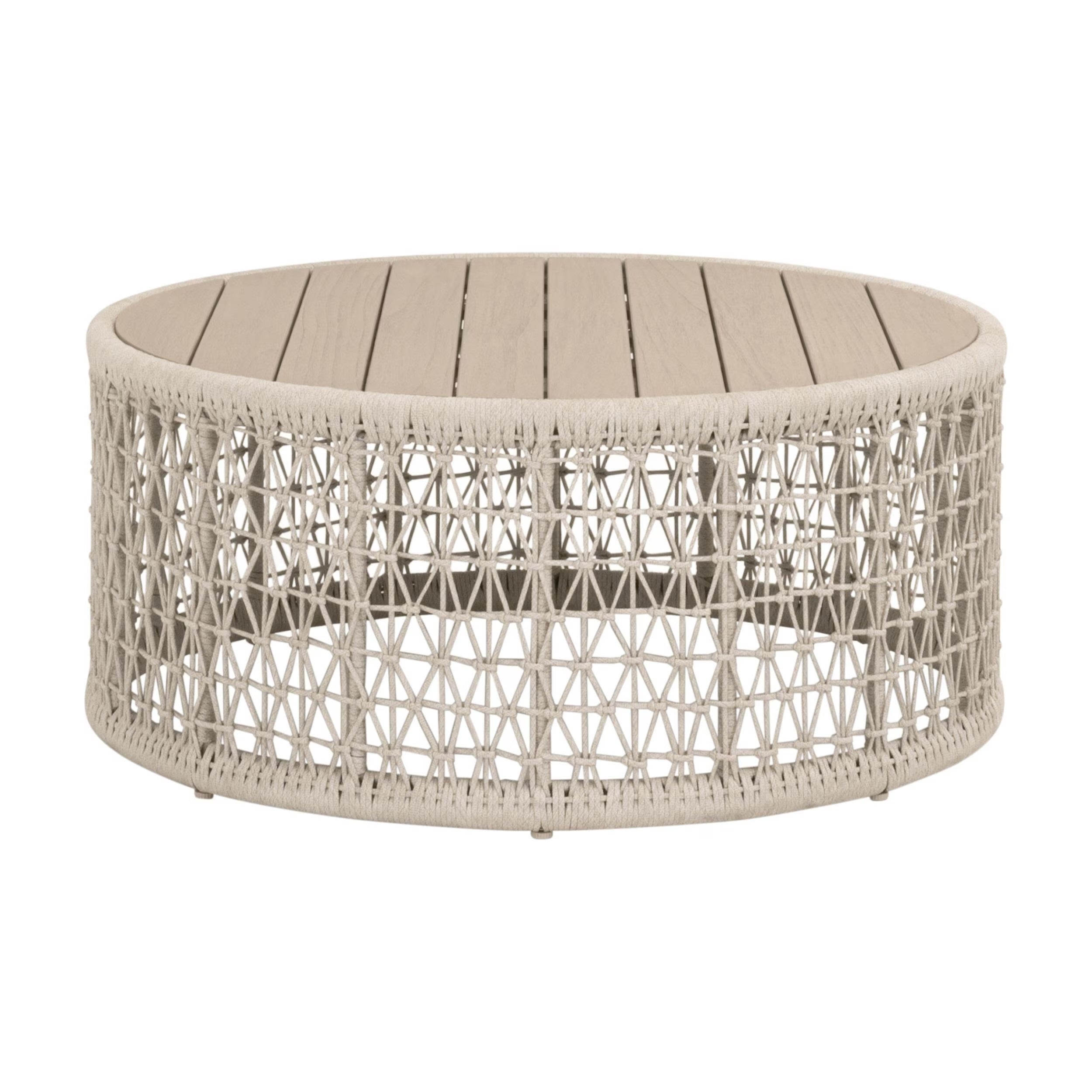 Essentials For Living Knit Outdoor Coffee Table ~ Oat Flat Rope, Washed Ever Teak - Image 1