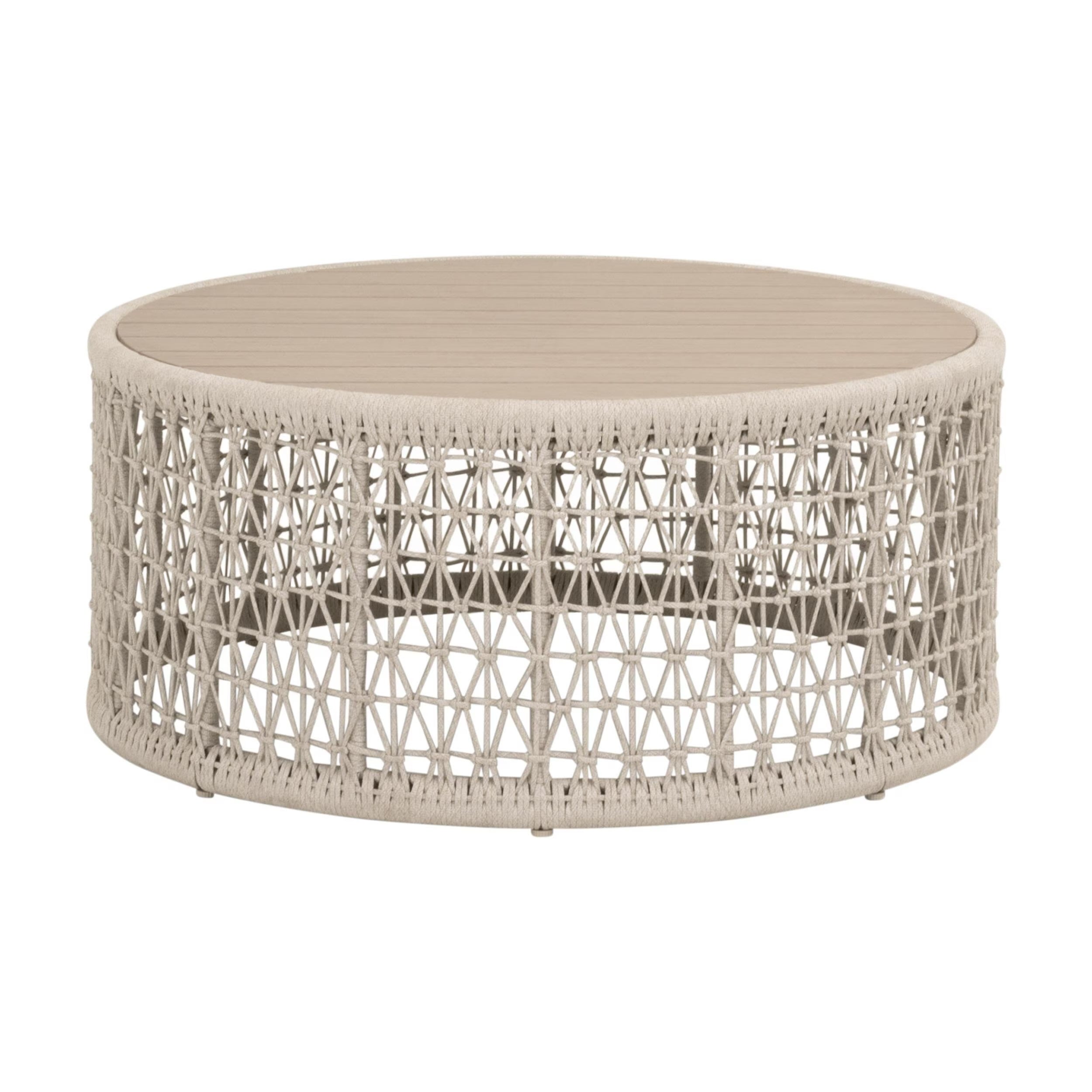 Essentials For Living Knit Outdoor Coffee Table ~ Oat Flat Rope, Washed Ever Teak - Image 2