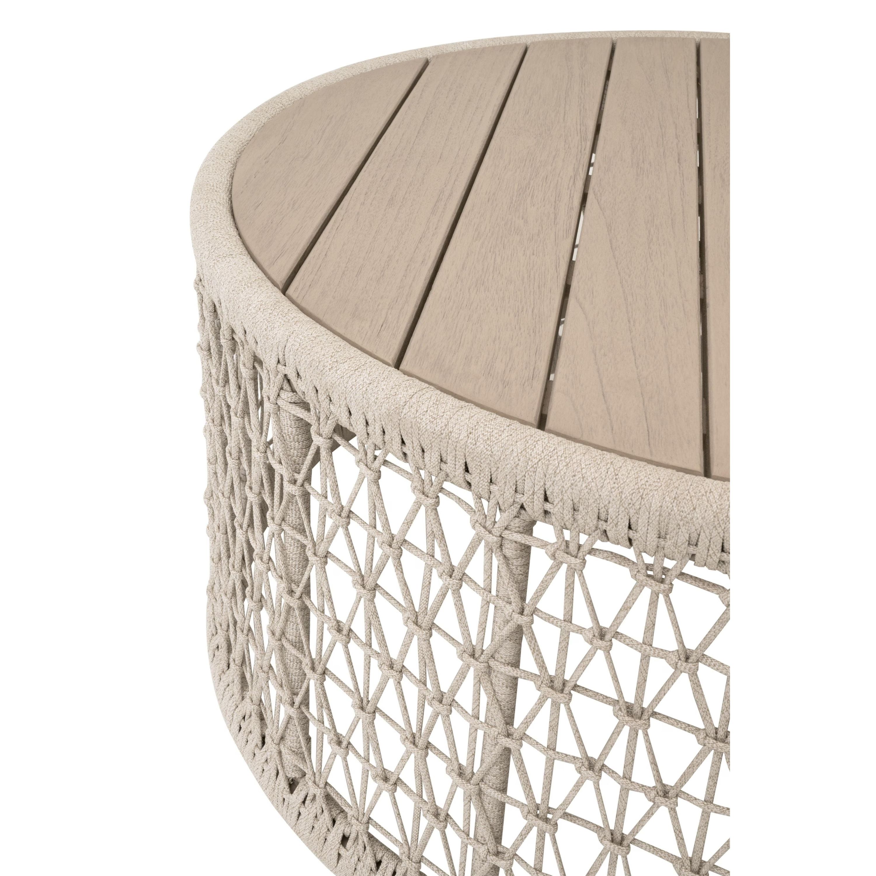Essentials For Living Knit Outdoor Coffee Table ~ Oat Flat Rope, Washed Ever Teak - Image 3
