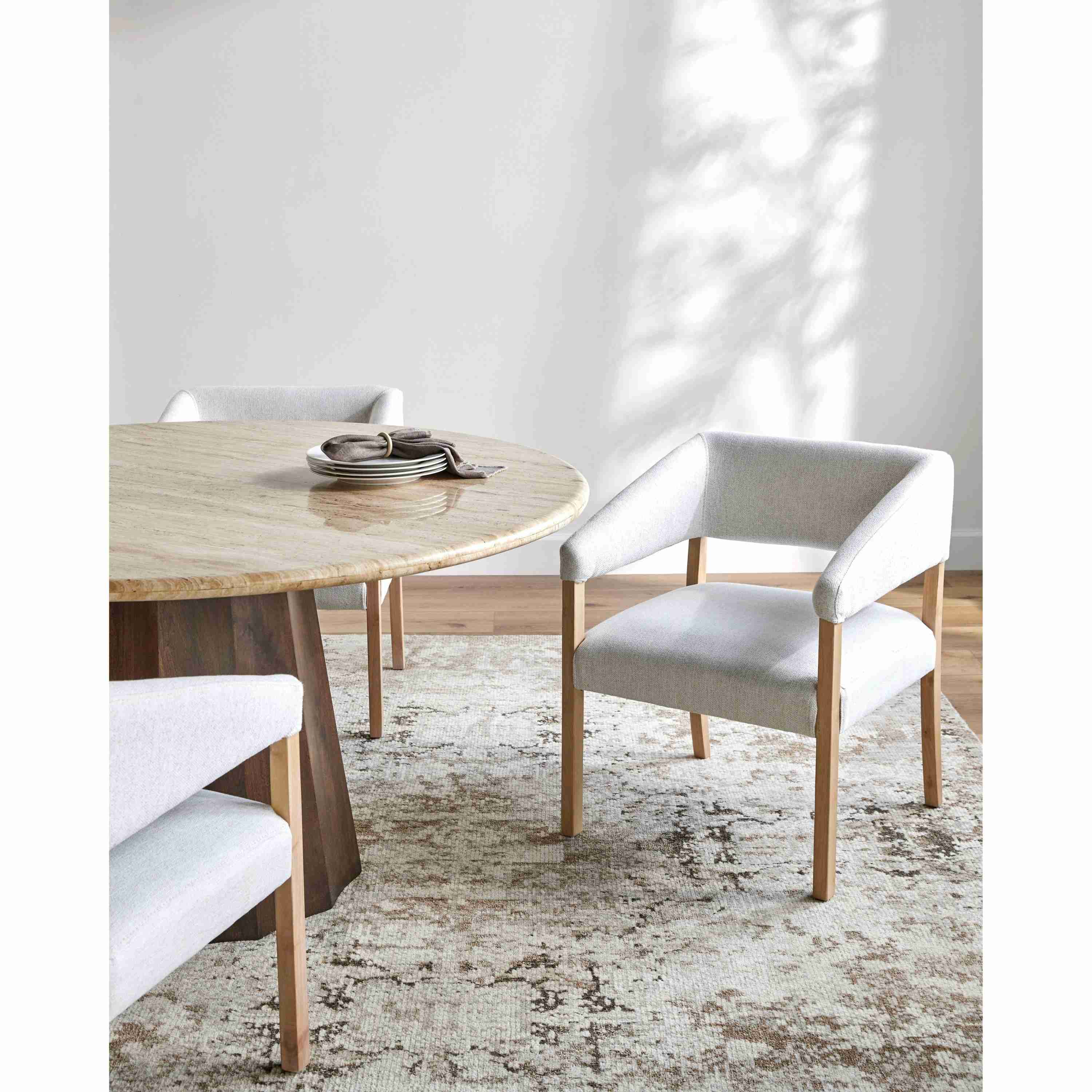 Surya Grace Modern Cream Fabric with Beech Wood Dining Armchair - Image 1