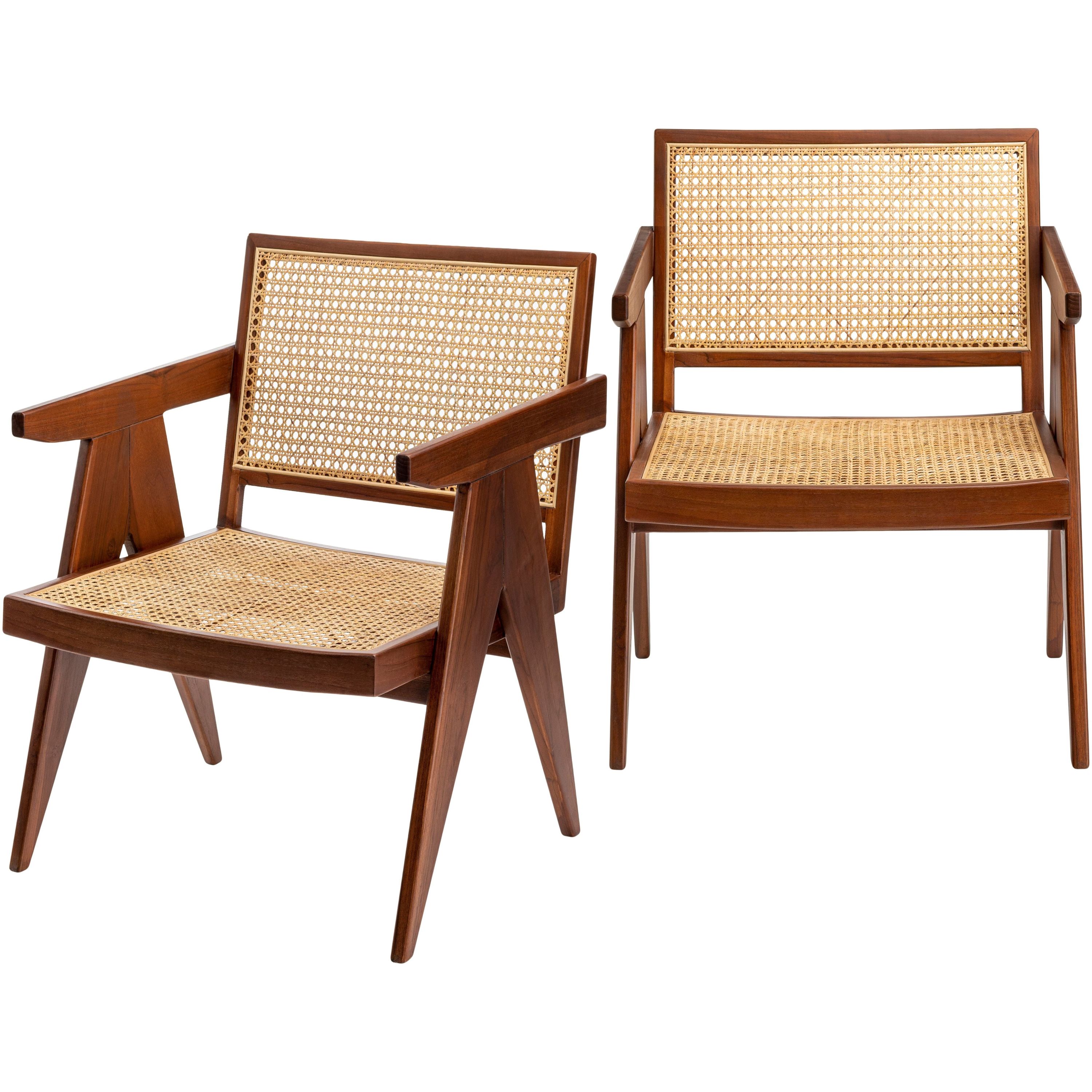 Surya Hague Modern Set of 2 Rattan & Wood Dining Armchairs - Image 1