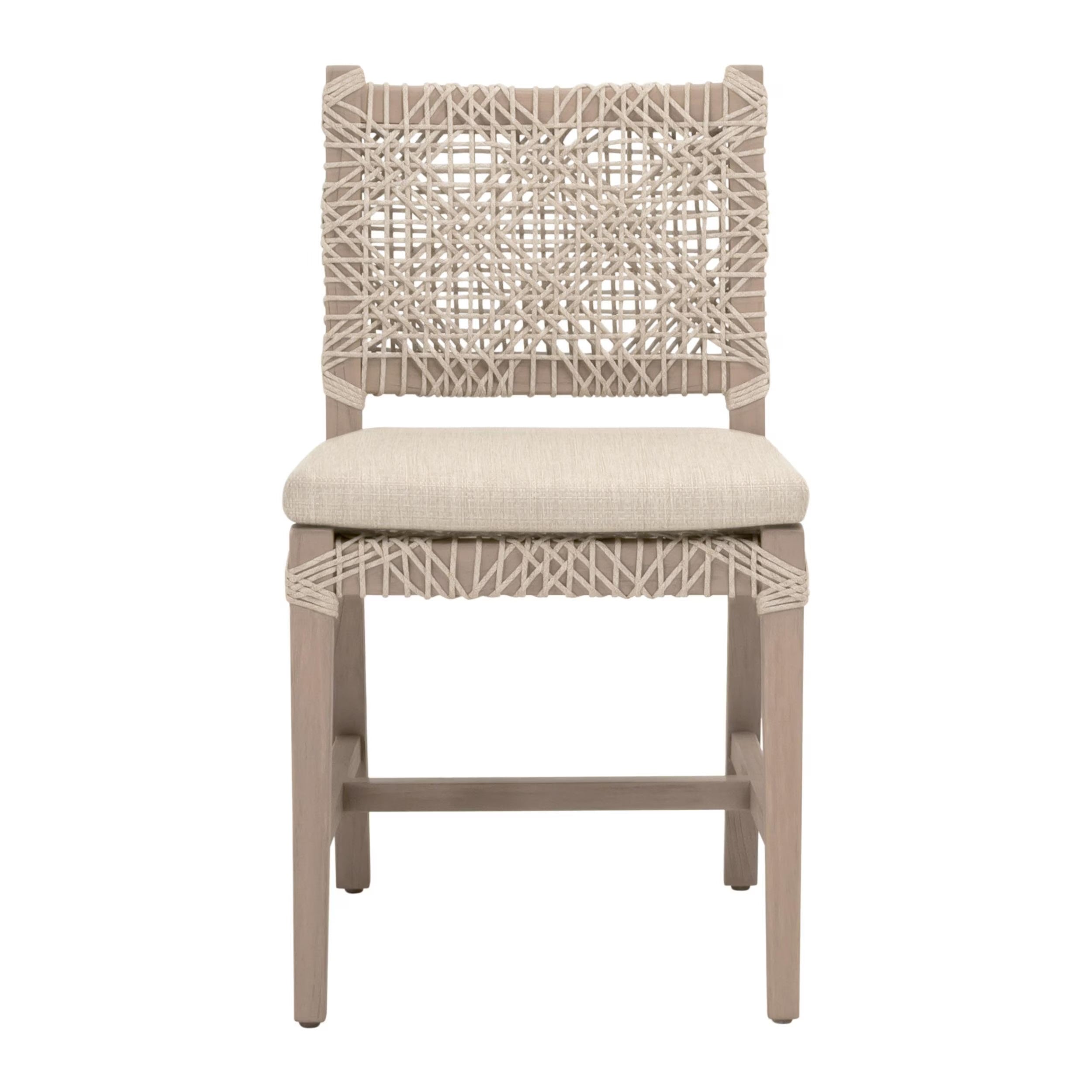 Essentials For Living Costa Outdoor Dining Chair ~ Oat Flat Rope, Performance Ecru Weave, Washed Ever Teak (SET of 2) - Image 1