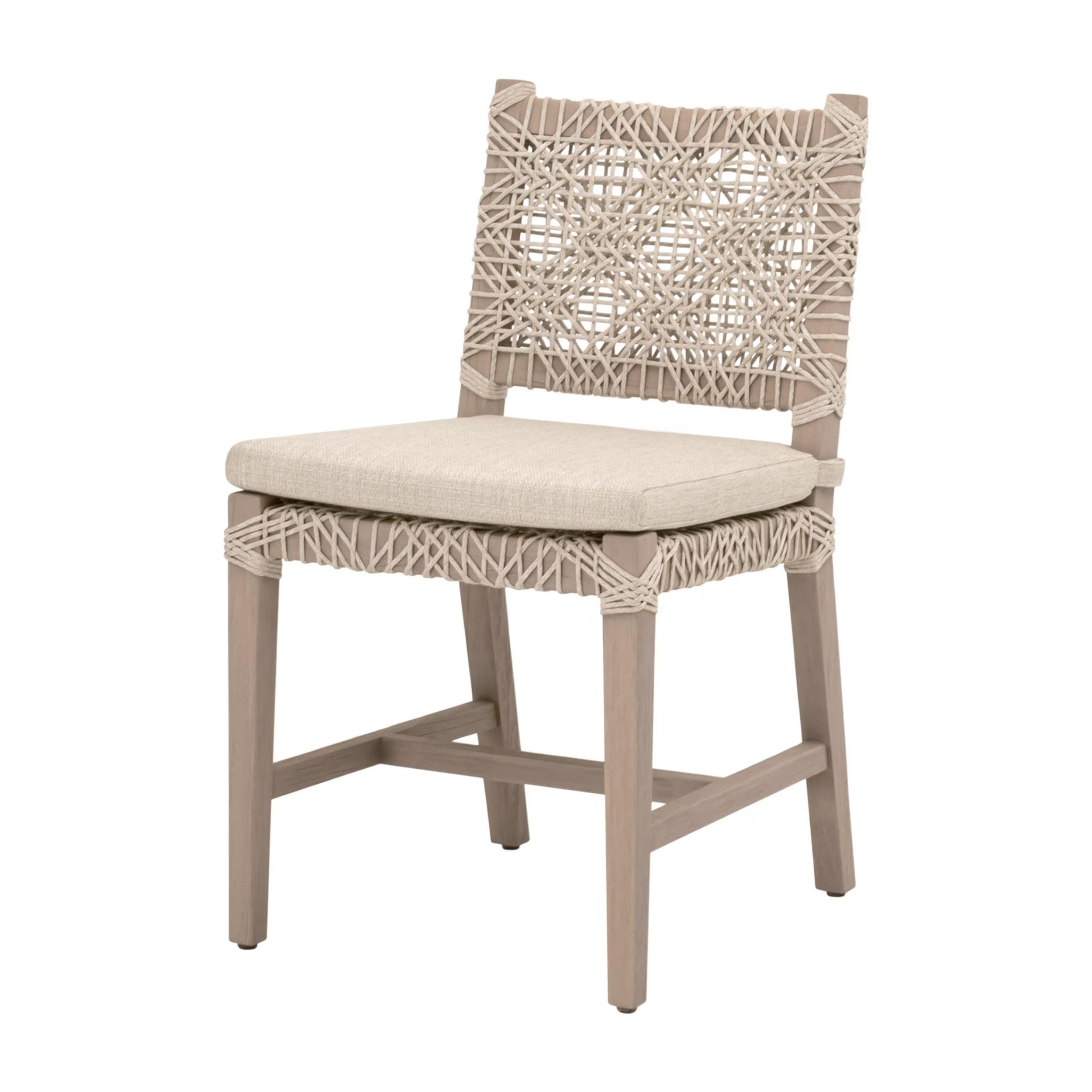 Essentials For Living Costa Outdoor Dining Chair ~ Oat Flat Rope, Performance Ecru Weave, Washed Ever Teak (SET of 2) - Image 2