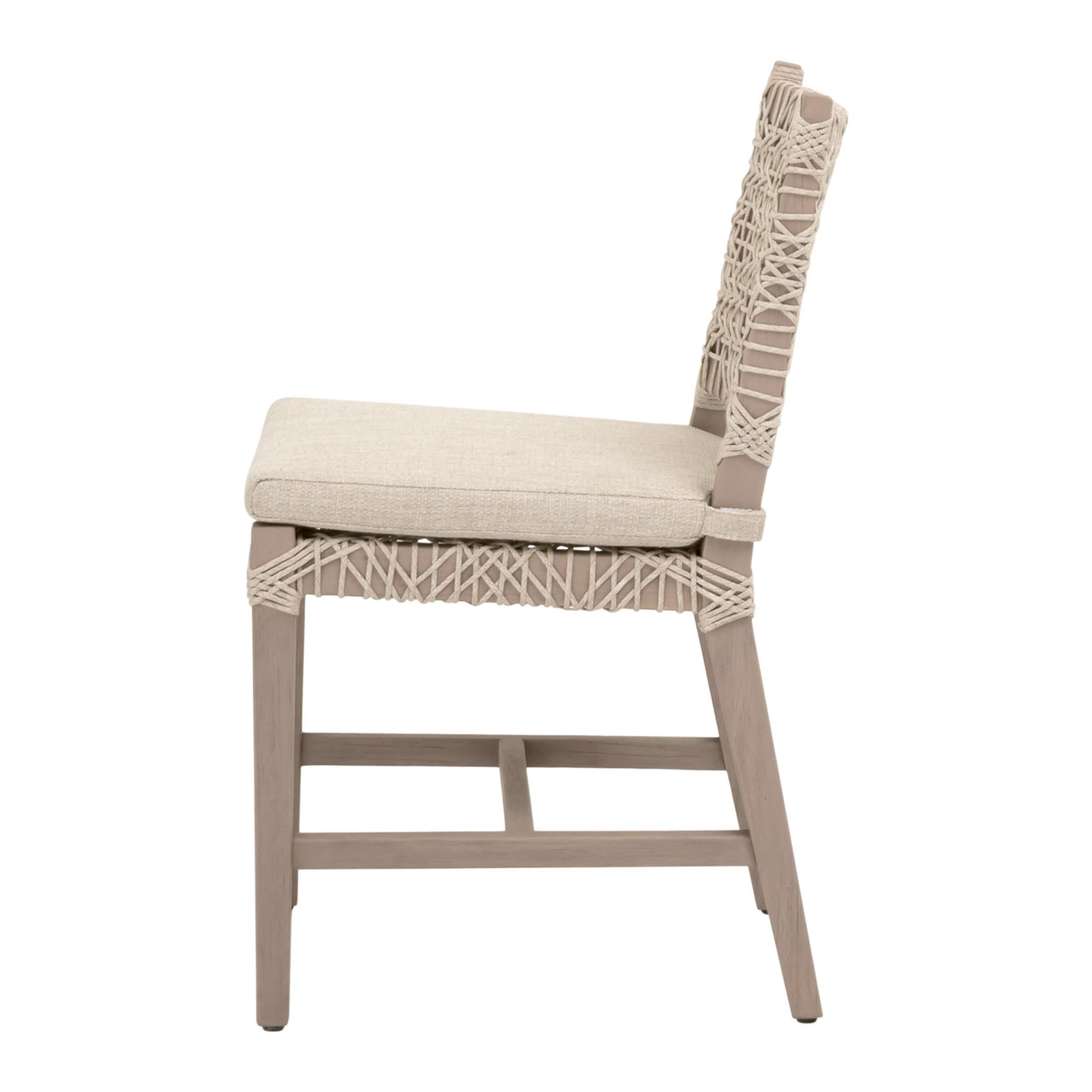 Essentials For Living Costa Outdoor Dining Chair ~ Oat Flat Rope, Performance Ecru Weave, Washed Ever Teak (SET of 2) - Image 3