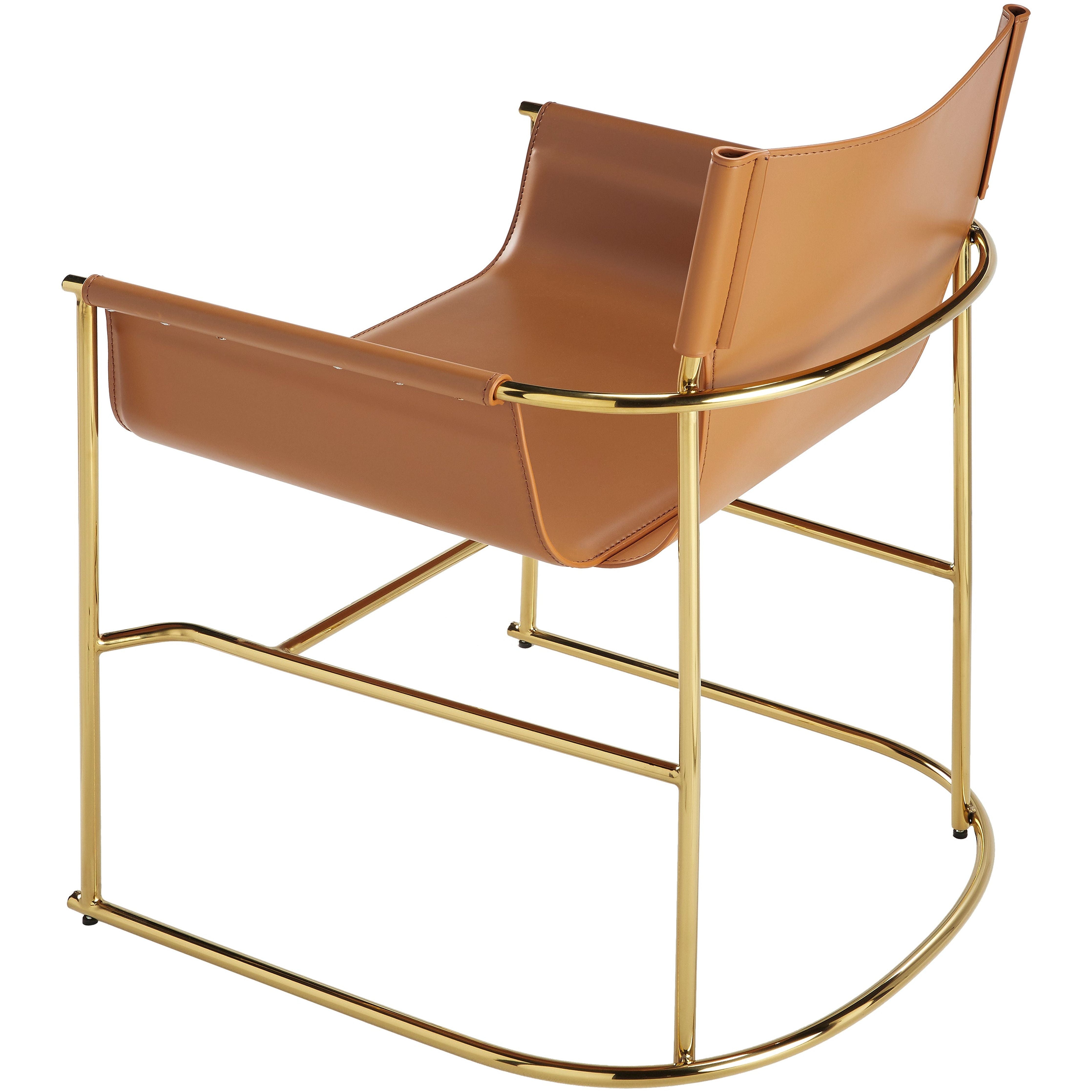 Surya Kara Modern Cognac Faux Leather with Brass Steel Dining Armchair - Image 3