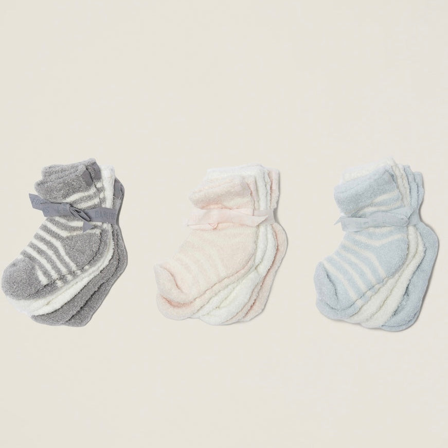 Barefoot Dreams CozyChic Lite Infant Set of 3 Sock Set ~ Pewter and Pearl - Image 3