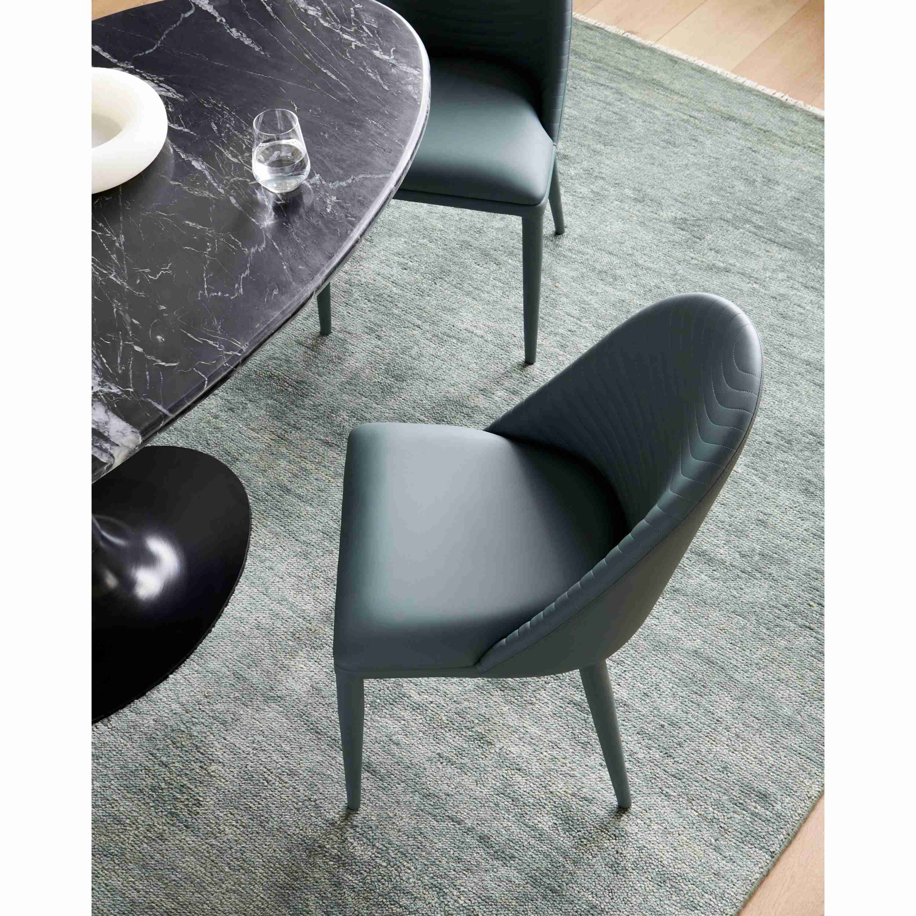 Surya Lacey Modern Teal Blue Faux Leather Set of 2 Dining Chairs - Image 2