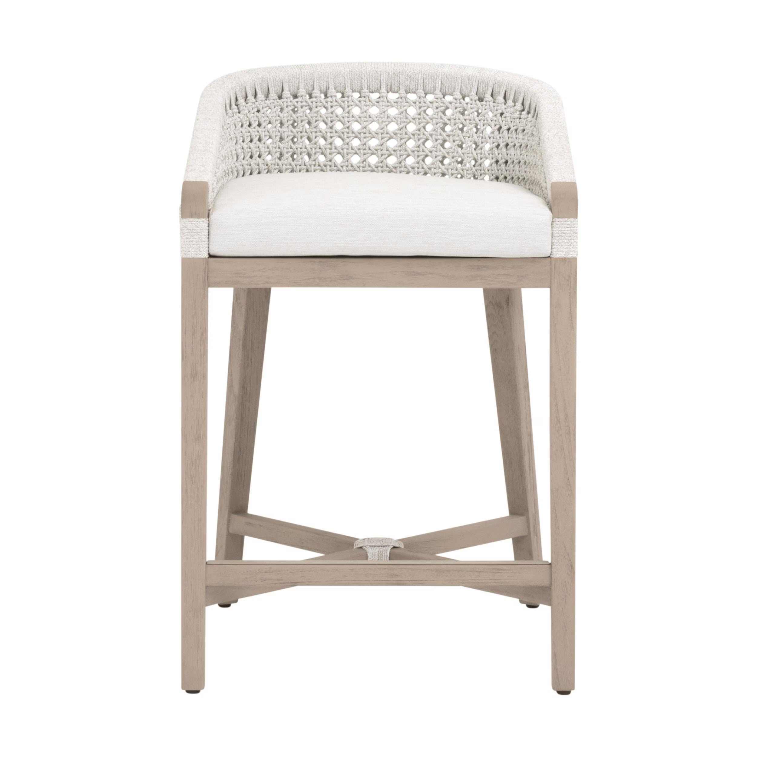 Essentials For Living Montecito Counter Stool~ White Speckle Round Rope, Performance White Speckle, Washed Ever Teak - Image 1