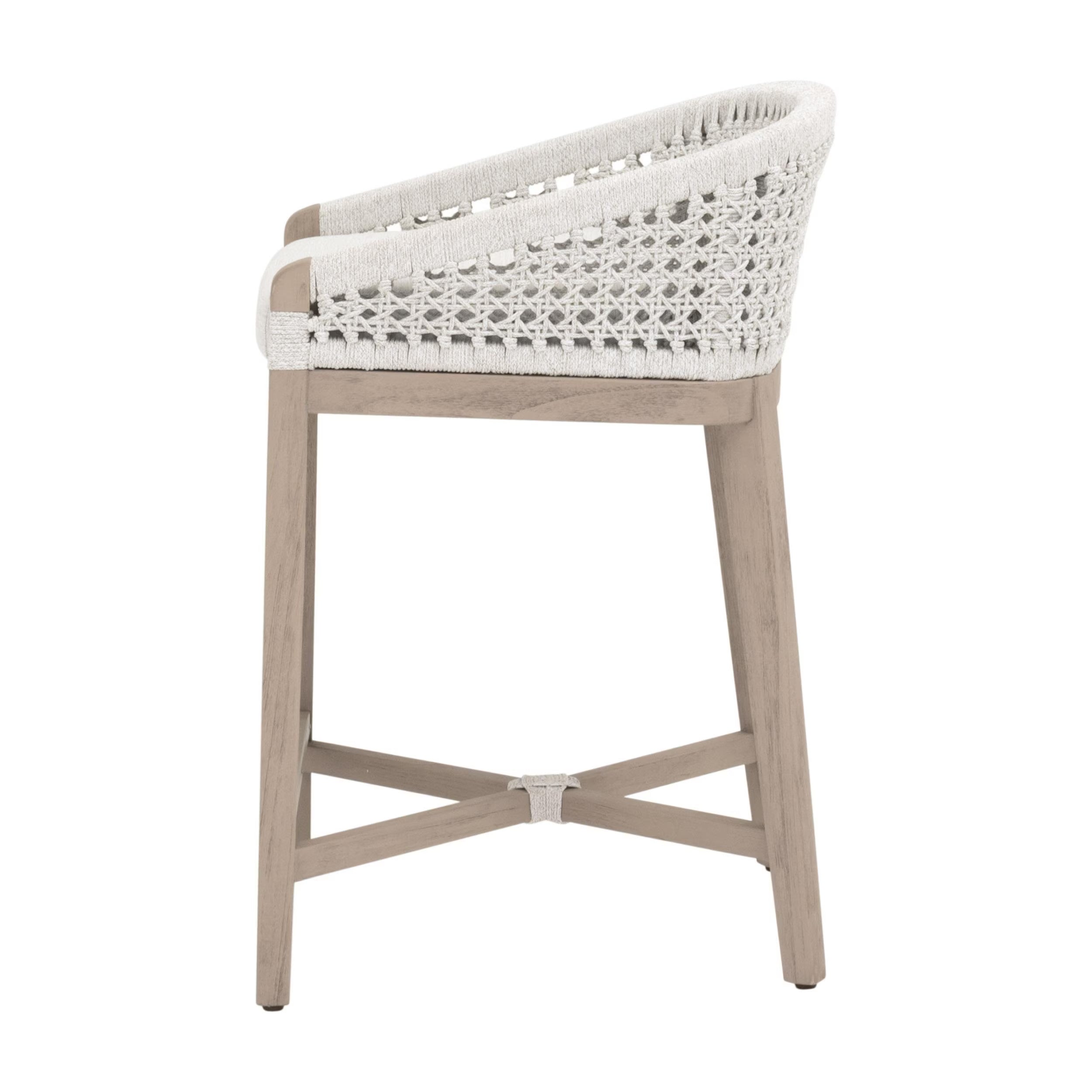 Essentials For Living Montecito Counter Stool~ White Speckle Round Rope, Performance White Speckle, Washed Ever Teak - Image 3