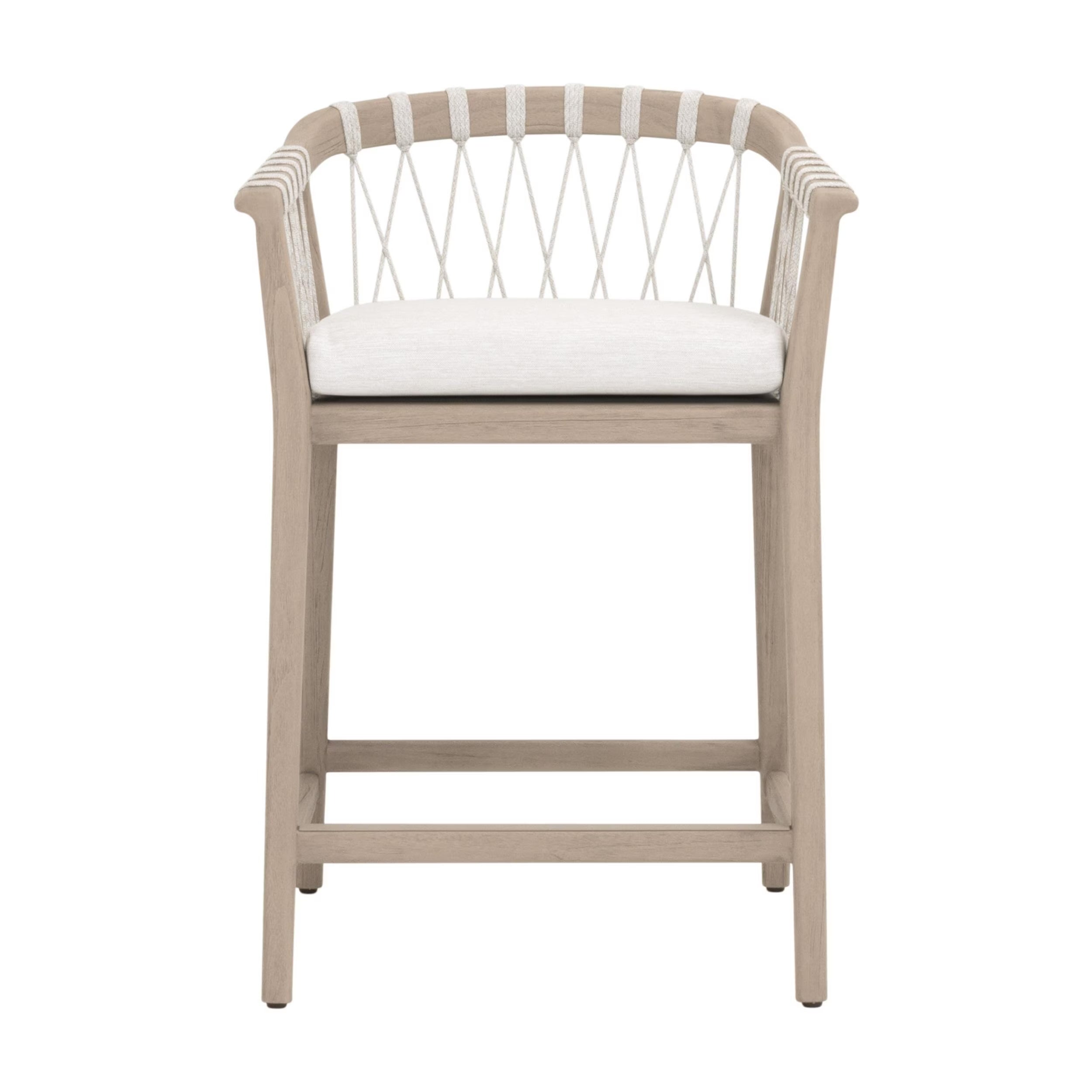 Essentials For Living Pacific Outdoor Counter Stool ~ White Speckle Flat Rope, Performance White Speckle, Washed Ever Teak - Image 1