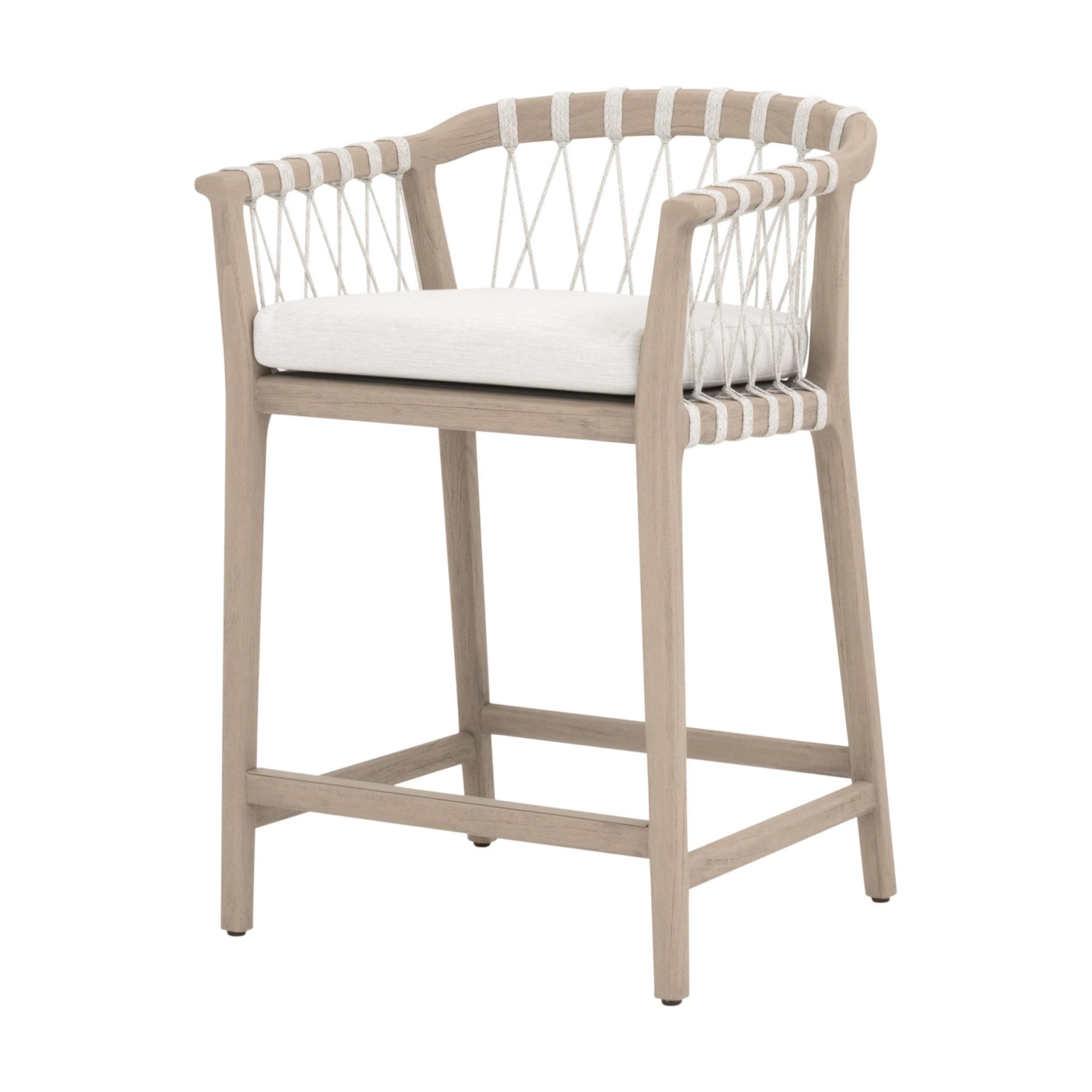 Essentials For Living Pacific Outdoor Counter Stool ~ White Speckle Flat Rope, Performance White Speckle, Washed Ever Teak - Image 2