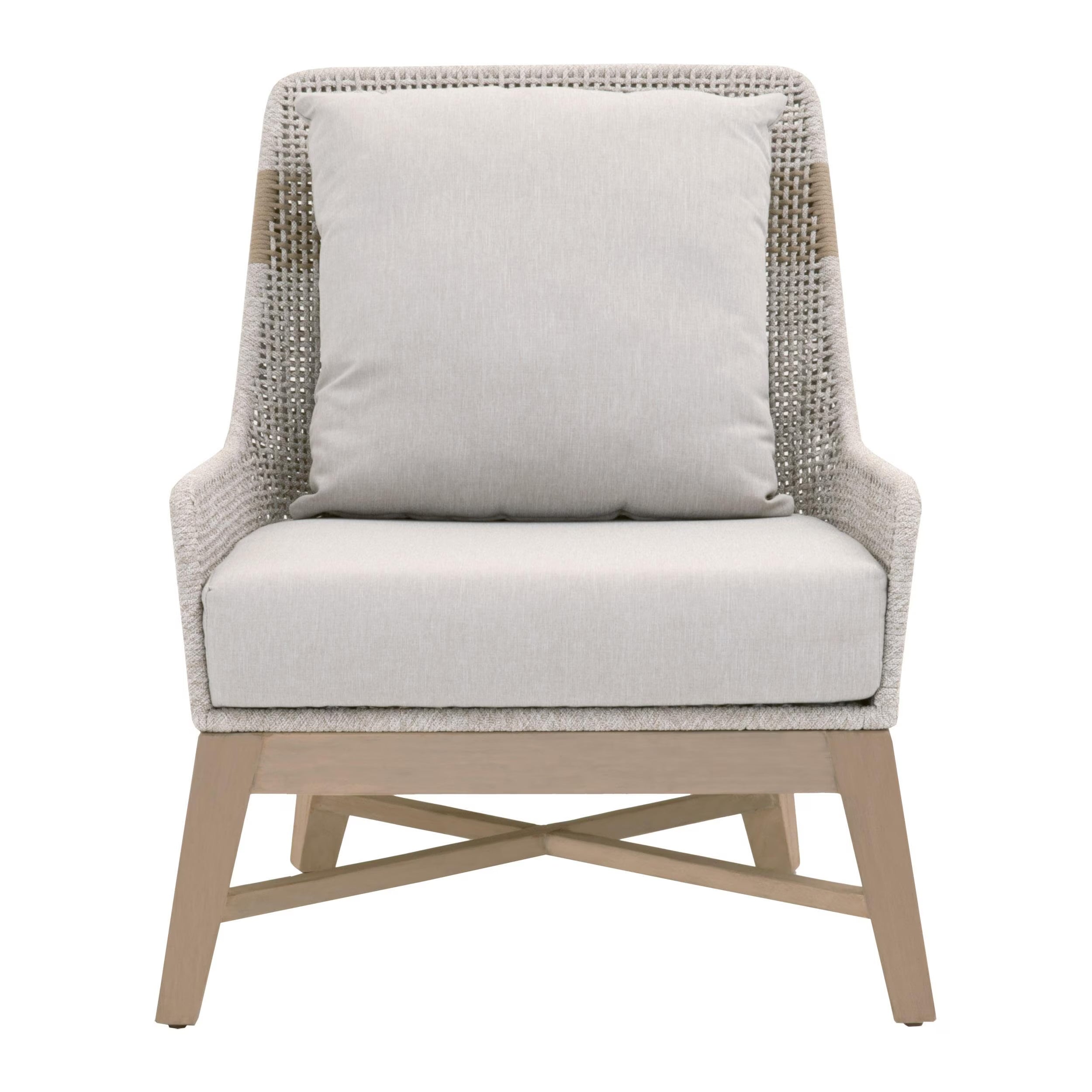 Essentials For Living Tapestry Outdoor Club Chair ~ Taupe & White Flat Rope, Taupe Stripe, Performance Pumice, Washed Ever Teak - Image 1