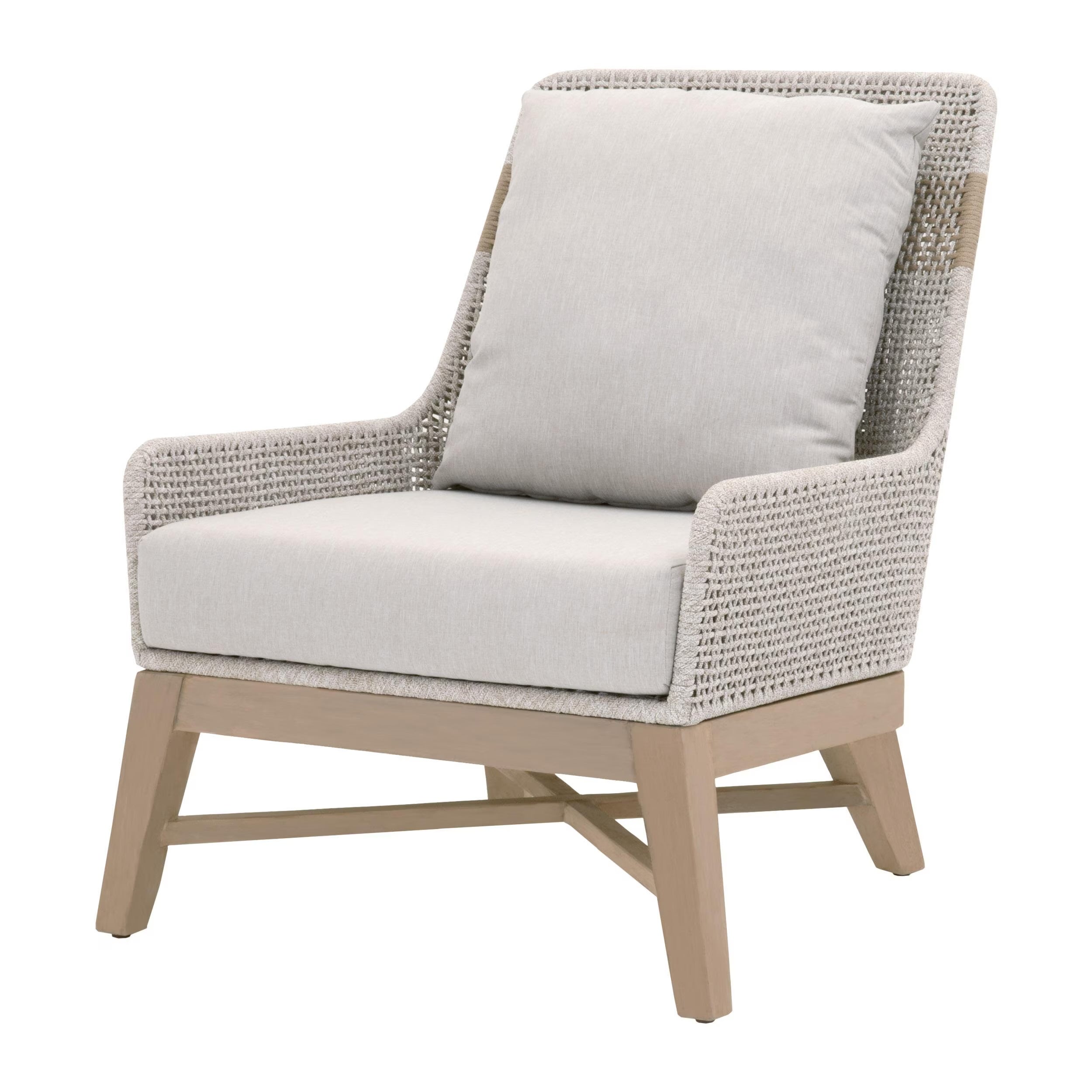 Essentials For Living Tapestry Outdoor Club Chair ~ Taupe & White Flat Rope, Taupe Stripe, Performance Pumice, Washed Ever Teak - Image 2