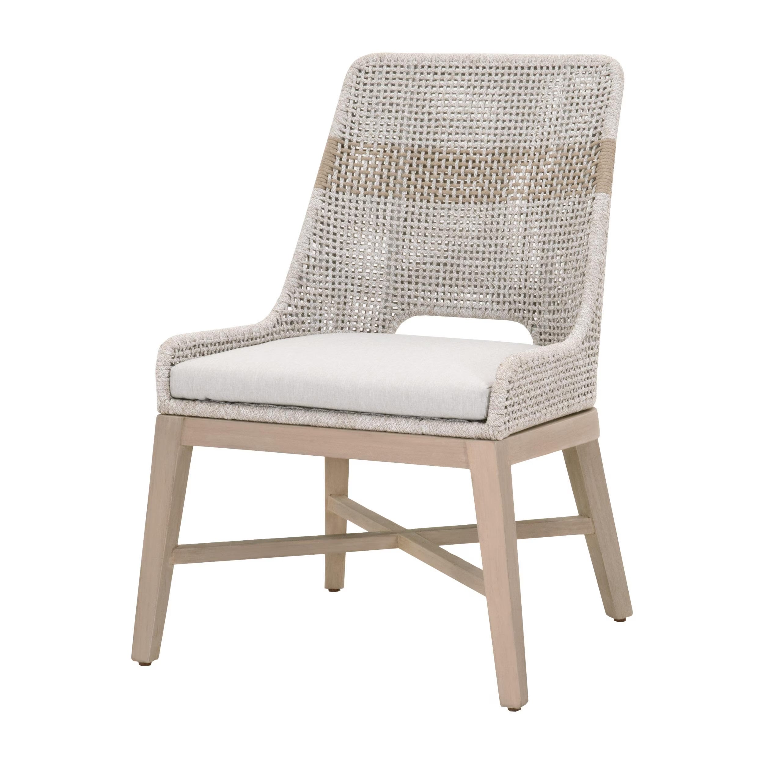 Essentials For Living Tapestry Outdoor Dining Chair ~ Taupe & White Flat Rope, Taupe Stripe, Performance Pumice, Washed Ever Teak (SET of 2) - Image 2