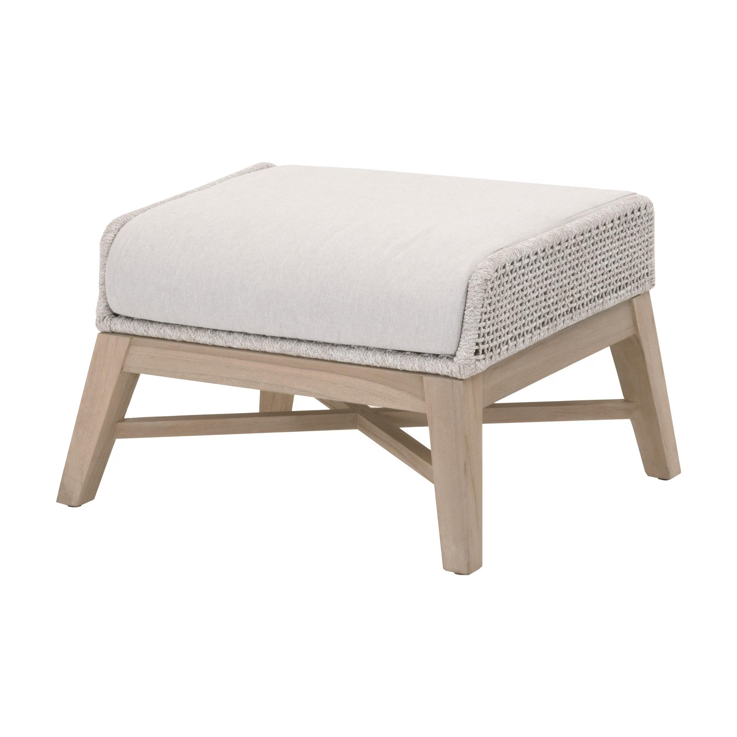 Essentials For Living Tapestry Outdoor Footstool ~ Taupe & White Flat Rope, Taupe Stripe, Performance Pumice, Washed Ever Teak - Image 2