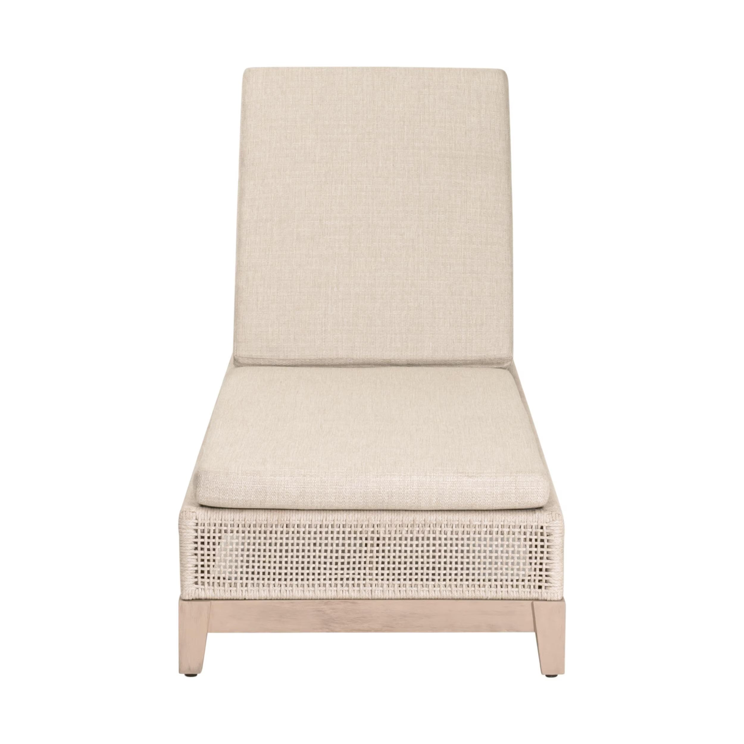 Essentials For Living Tropez Outdoor Chaise Lounge ~ Oat Flat Rope, Performance Ecru Weave, Washed Ever Teak - Image 2
