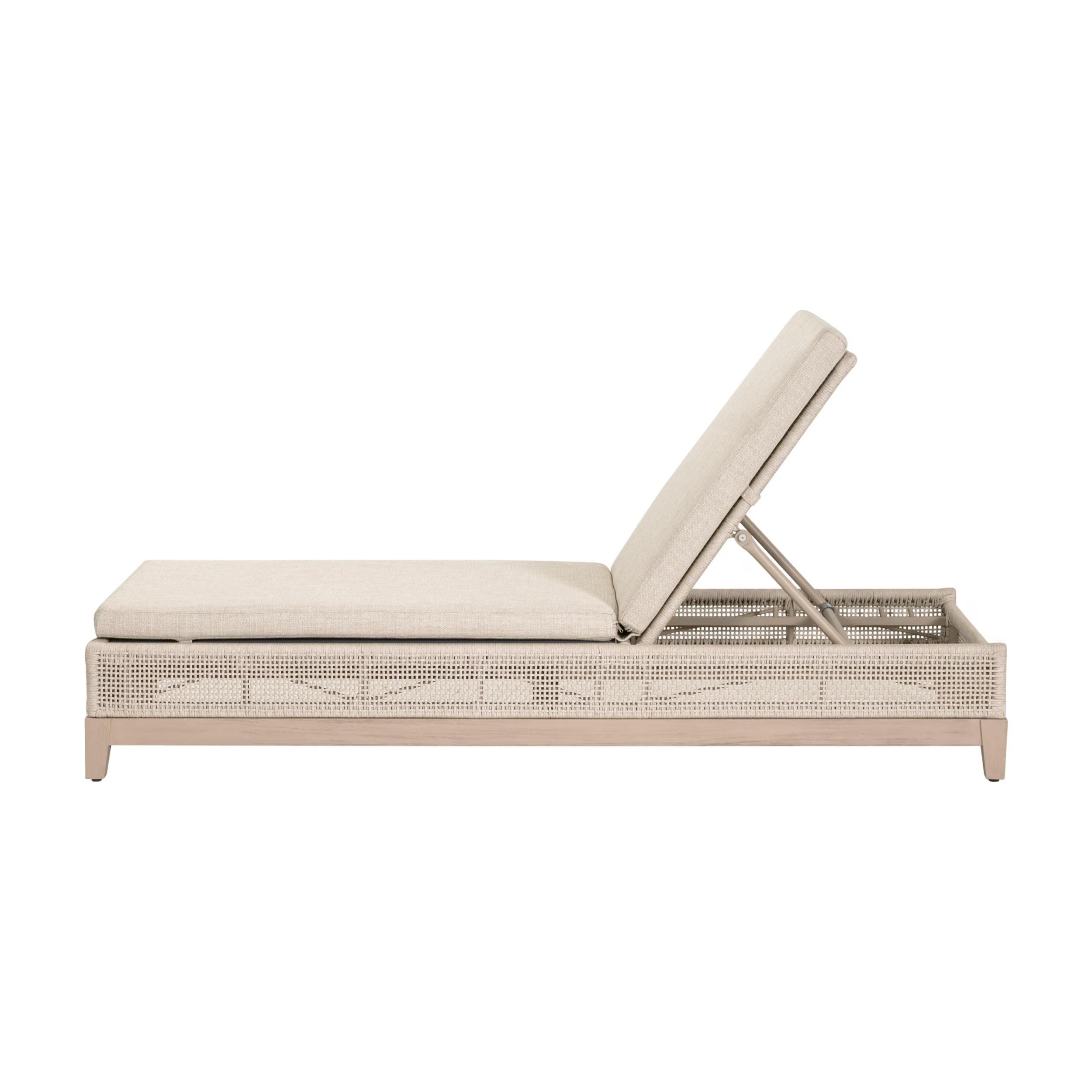 Essentials For Living Tropez Outdoor Chaise Lounge ~ Oat Flat Rope, Performance Ecru Weave, Washed Ever Teak - Image 3