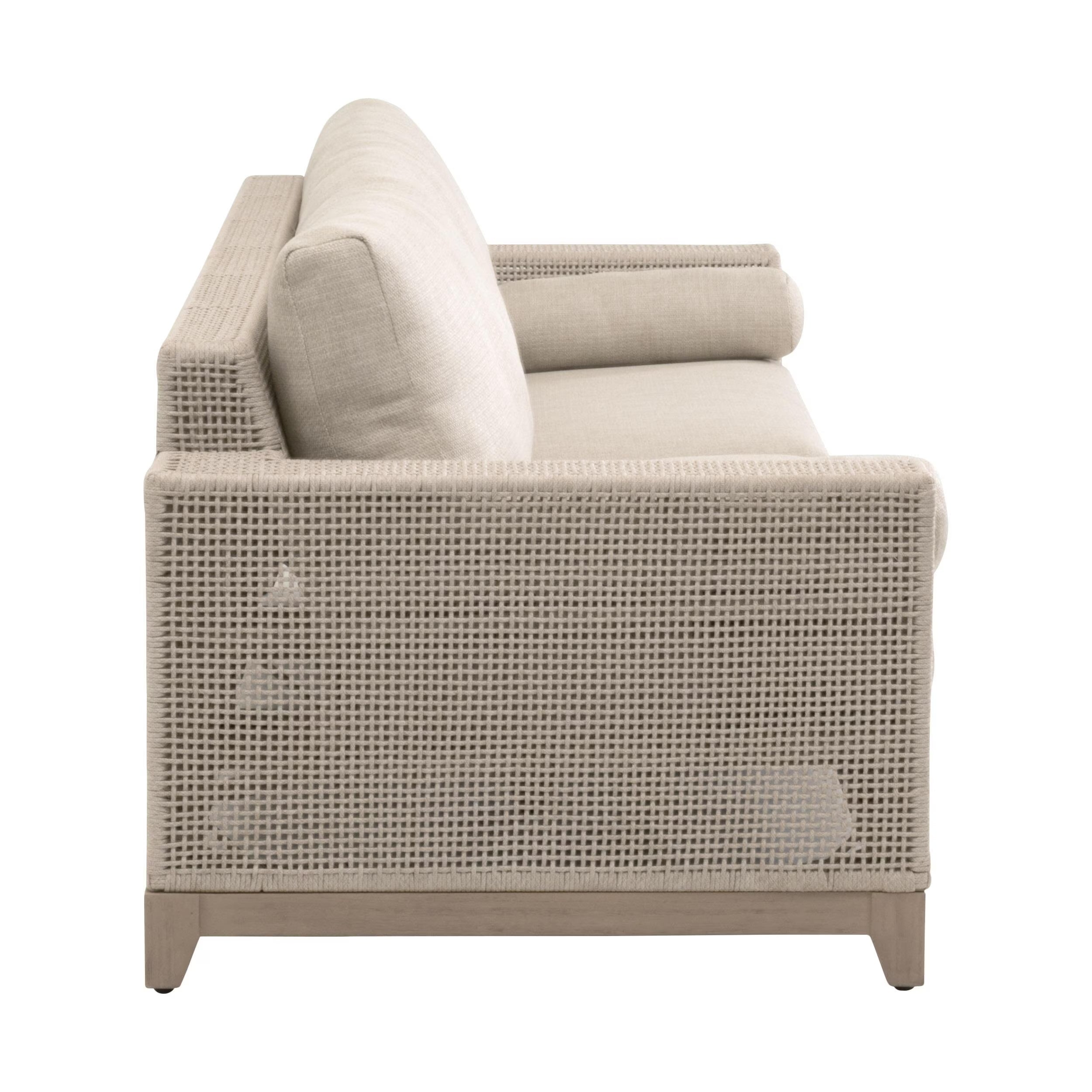 Essentials For Living Tropez Outdoor 90” Sofa ~ Oat Flat Rope, Performance Ecru Weave, Washed Ever Teak - Image 3