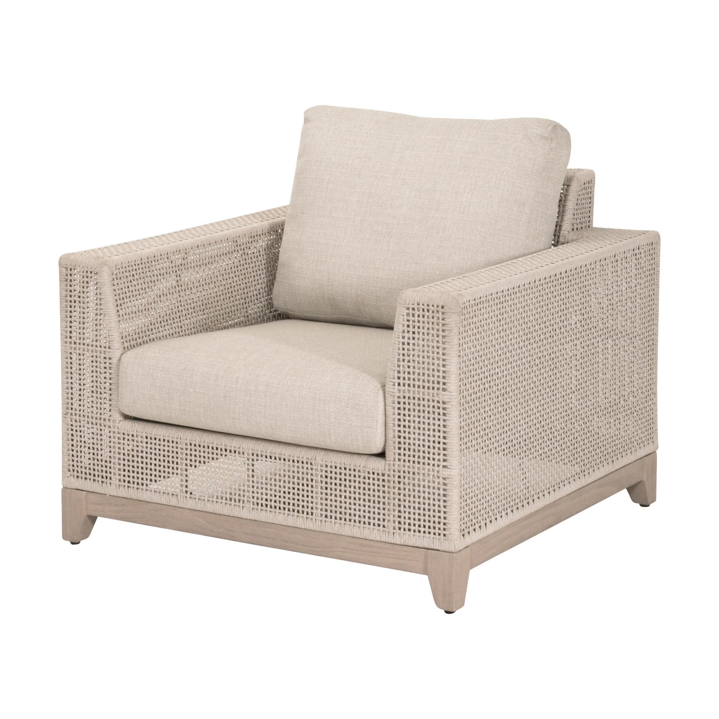 Essentials For Living Tropez Outdoor Sofa Chair ~ Oat Flat Rope, Performance Ecru Weave, Washed Ever Teak - Image 2