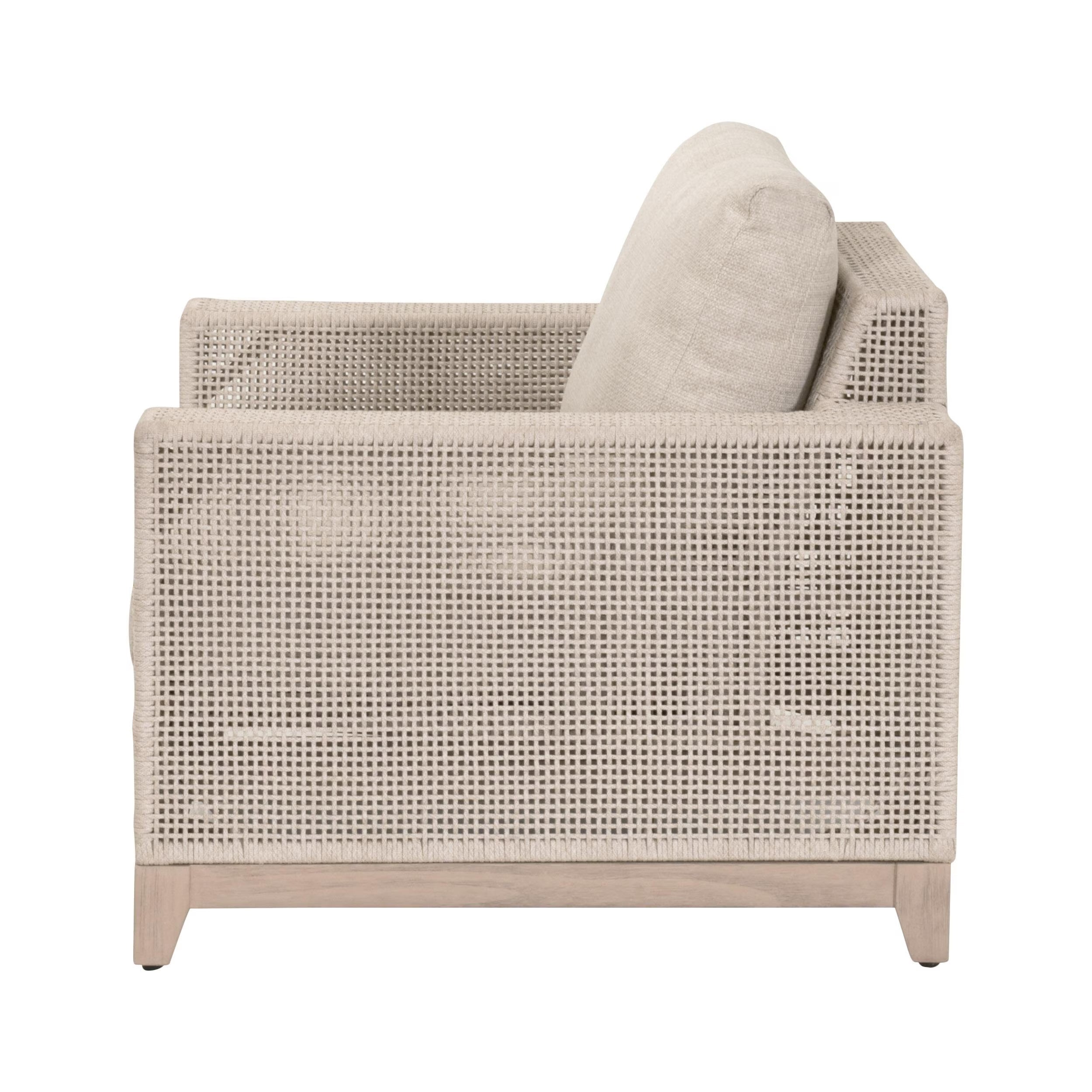 Essentials For Living Tropez Outdoor Sofa Chair ~ Oat Flat Rope, Performance Ecru Weave, Washed Ever Teak - Image 3